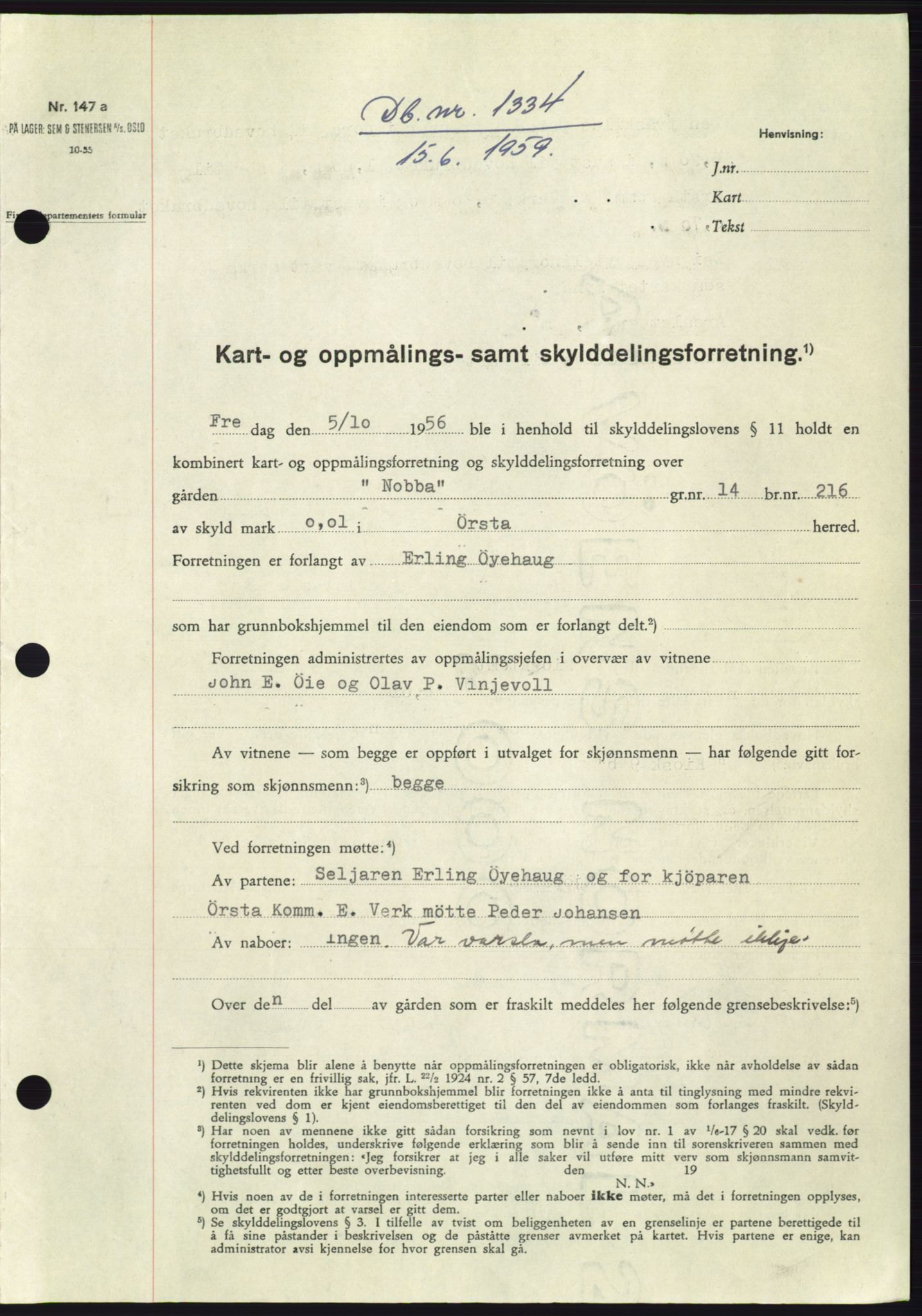 Søre Sunnmøre sorenskriveri, SAT/A-4122/1/2/2C/L0112: Pantebok nr. 38A, 1959-1959, Dagboknr: 1334/1959