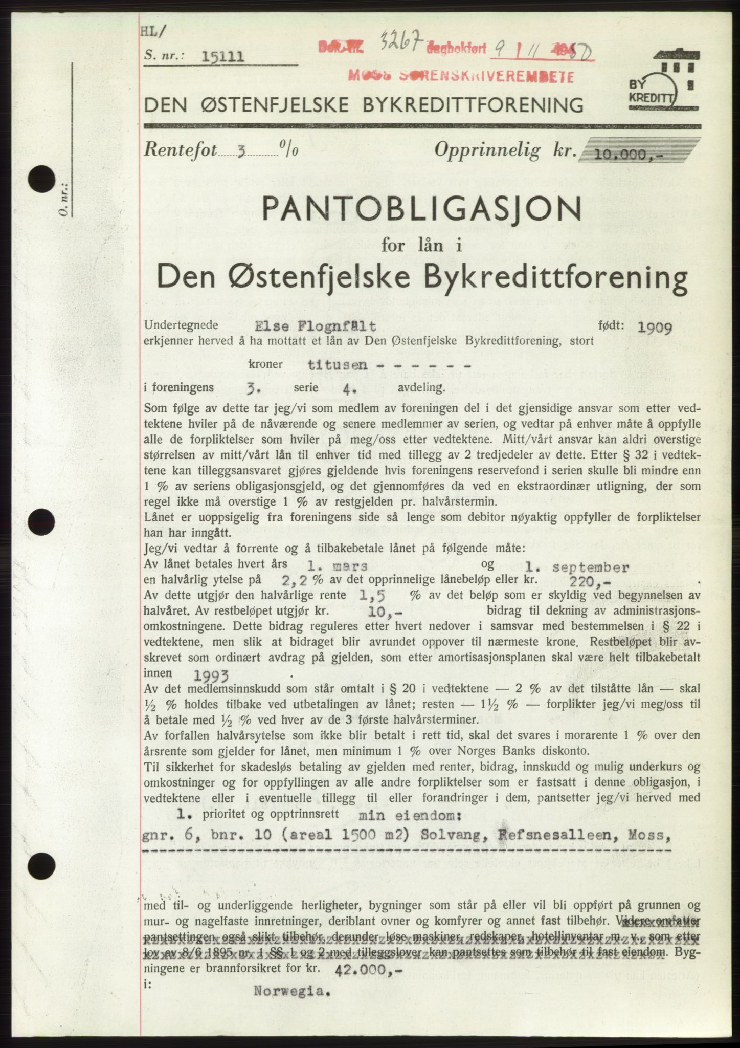 Moss sorenskriveri, SAO/A-10168: Pantebok nr. B25, 1950-1950, Dagboknr: 3267/1950