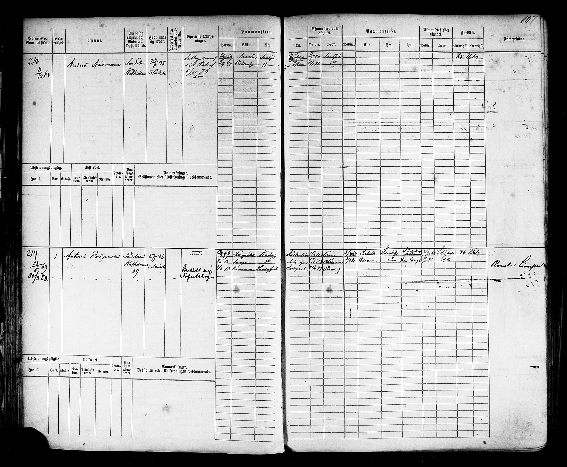 Sandefjord innrulleringskontor, SAKO/A-788/F/Fb/L0004: Hovedrulle, 1869-1871, s. 113