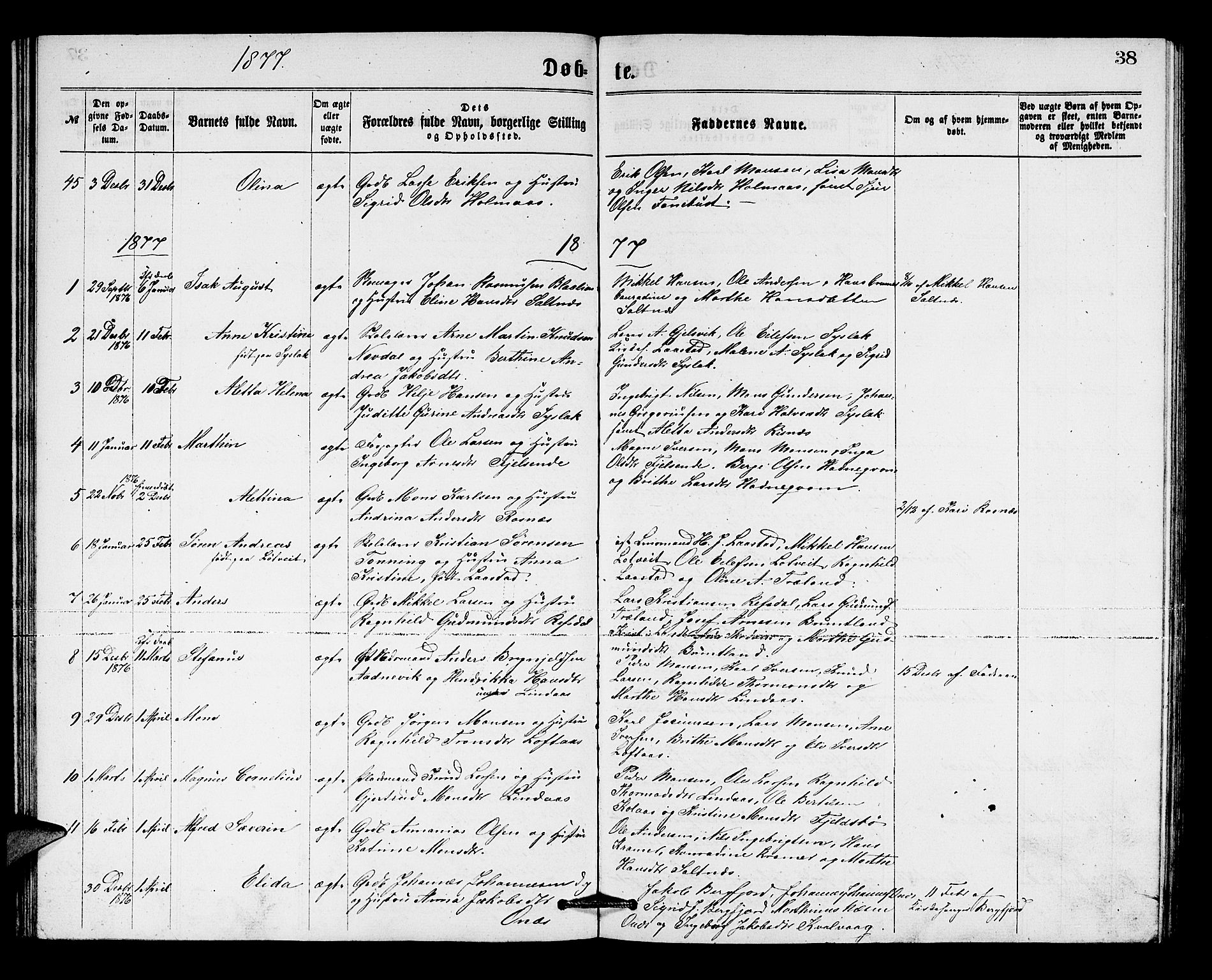 Lindås Sokneprestembete, AV/SAB-A-76701/H/Hab/Habb/L0002: Klokkerbok nr. B 2, 1867-1885, s. 38