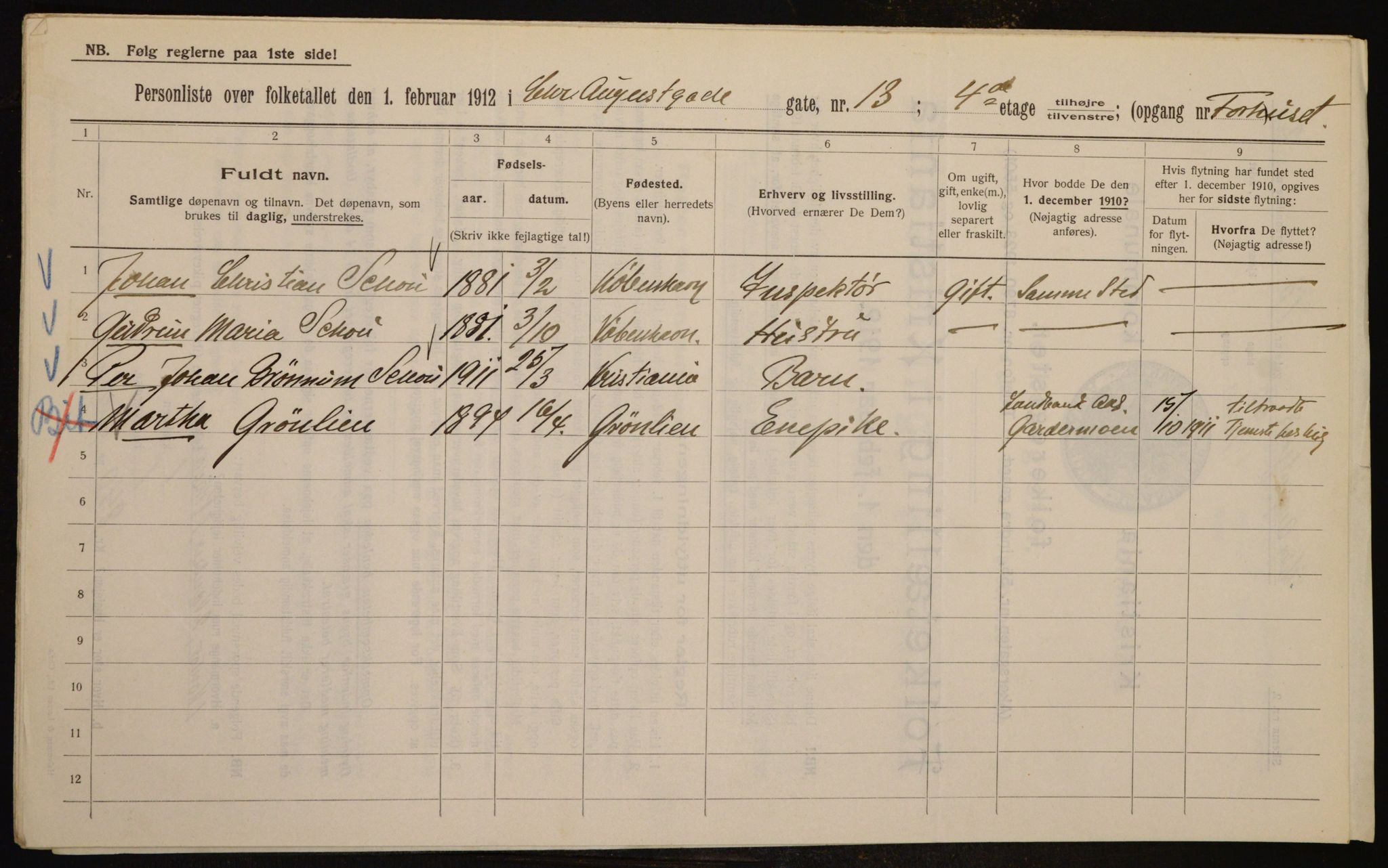 OBA, Kommunal folketelling 1.2.1912 for Kristiania, 1912, s. 54300