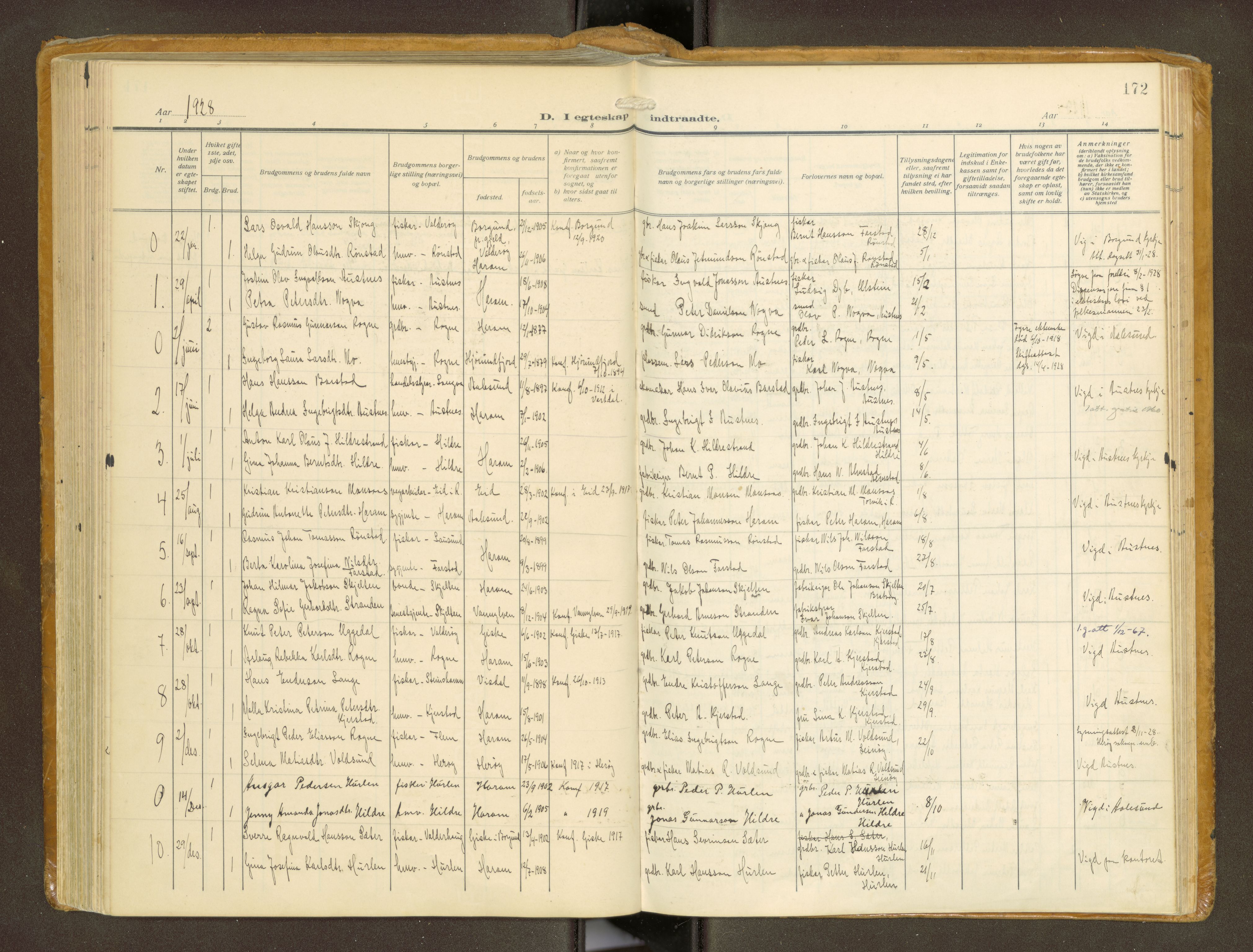 Ministerialprotokoller, klokkerbøker og fødselsregistre - Møre og Romsdal, AV/SAT-A-1454/536/L0518: Ministerialbok nr. 536A--, 1914-1931, s. 172