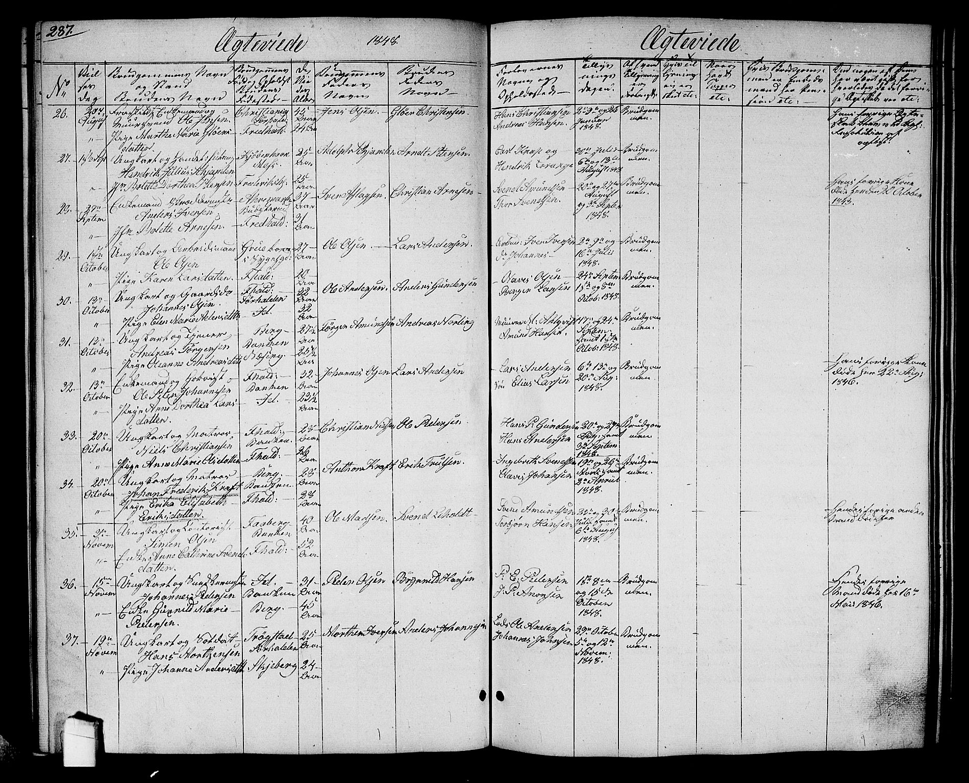Halden prestekontor Kirkebøker, AV/SAO-A-10909/G/Ga/L0004: Klokkerbok nr. 4, 1845-1854, s. 287