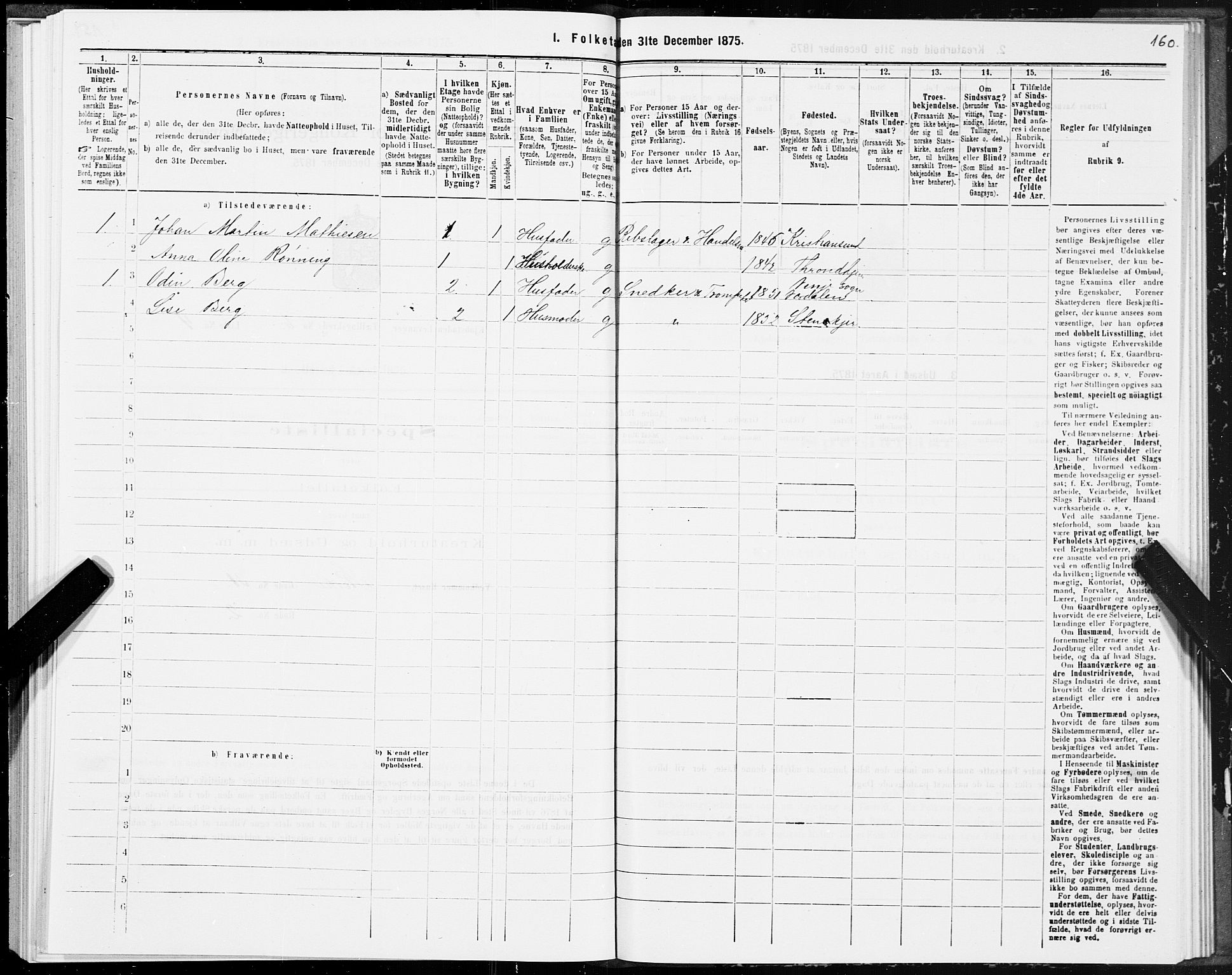 SAT, Folketelling 1875 for 1701B Levanger prestegjeld, Levanger kjøpstad, 1875, s. 160