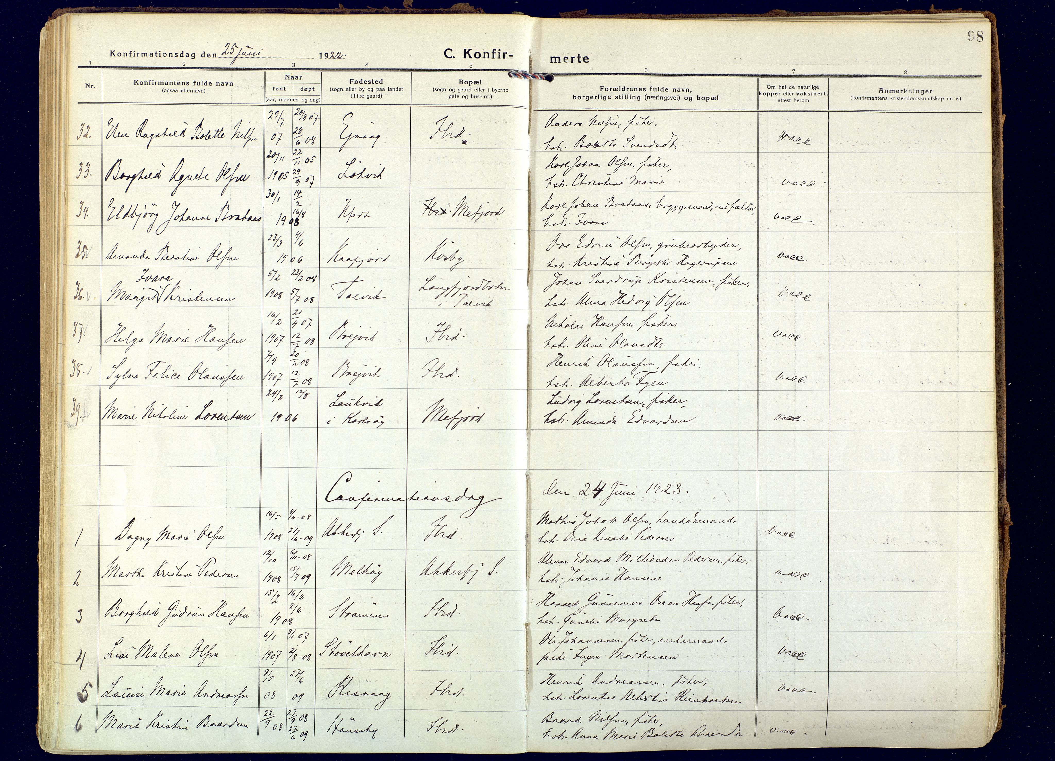 Hammerfest sokneprestkontor, SATØ/S-1347: Ministerialbok nr. 18, 1918-1933, s. 98