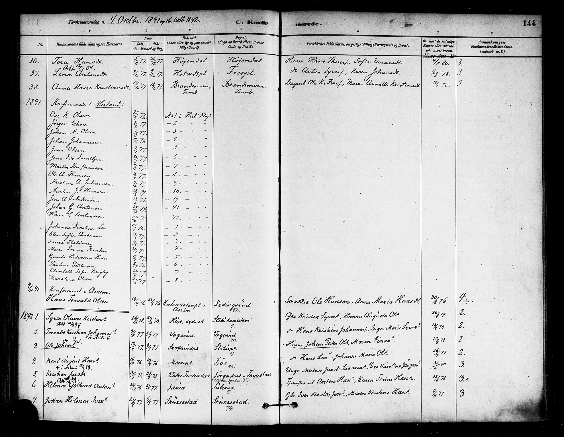 Eidsberg prestekontor Kirkebøker, AV/SAO-A-10905/F/Fa/L0012: Ministerialbok nr. I 12, 1879-1901, s. 144