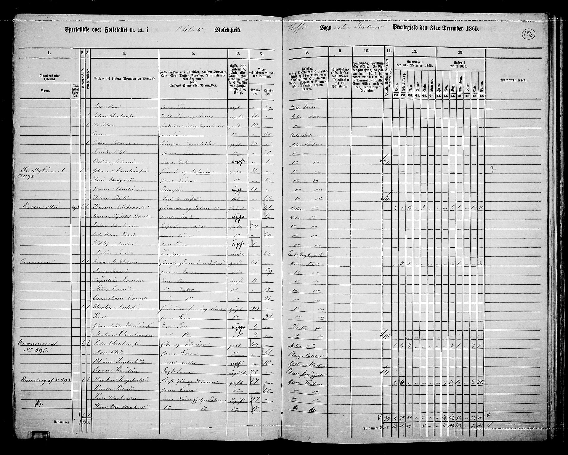 RA, Folketelling 1865 for 0528P Østre Toten prestegjeld, 1865, s. 298