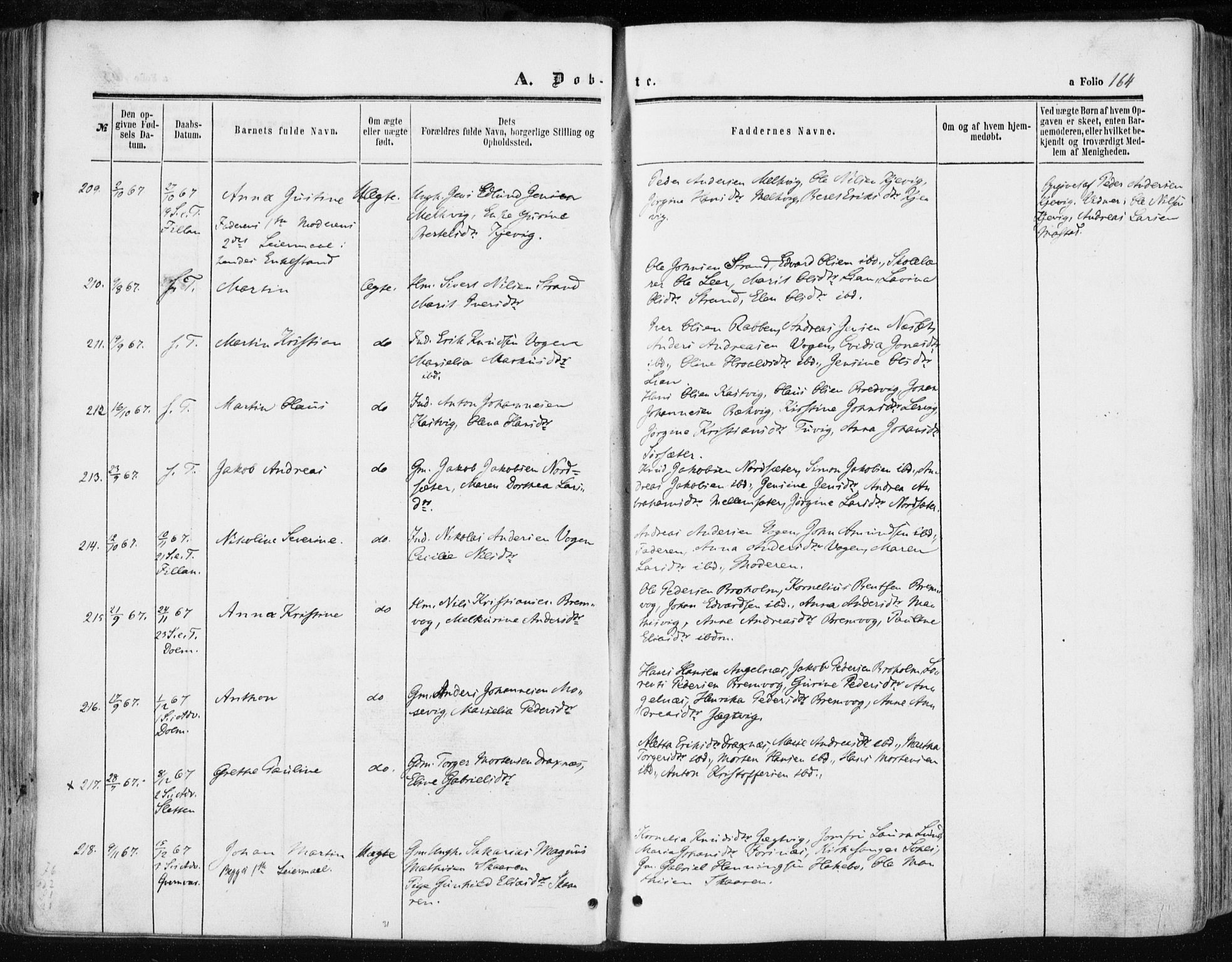 Ministerialprotokoller, klokkerbøker og fødselsregistre - Sør-Trøndelag, SAT/A-1456/634/L0531: Ministerialbok nr. 634A07, 1861-1870, s. 164