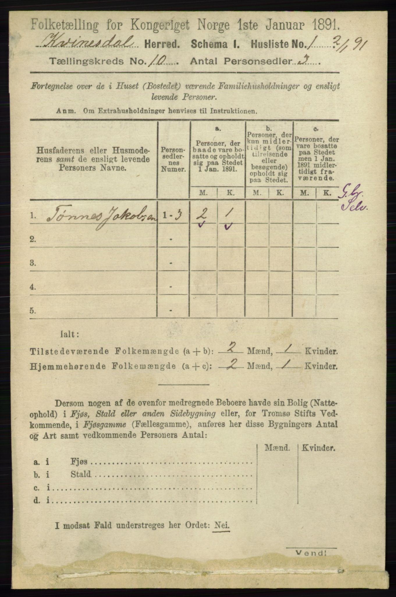 RA, Folketelling 1891 for 1037 Kvinesdal herred, 1891, s. 3751