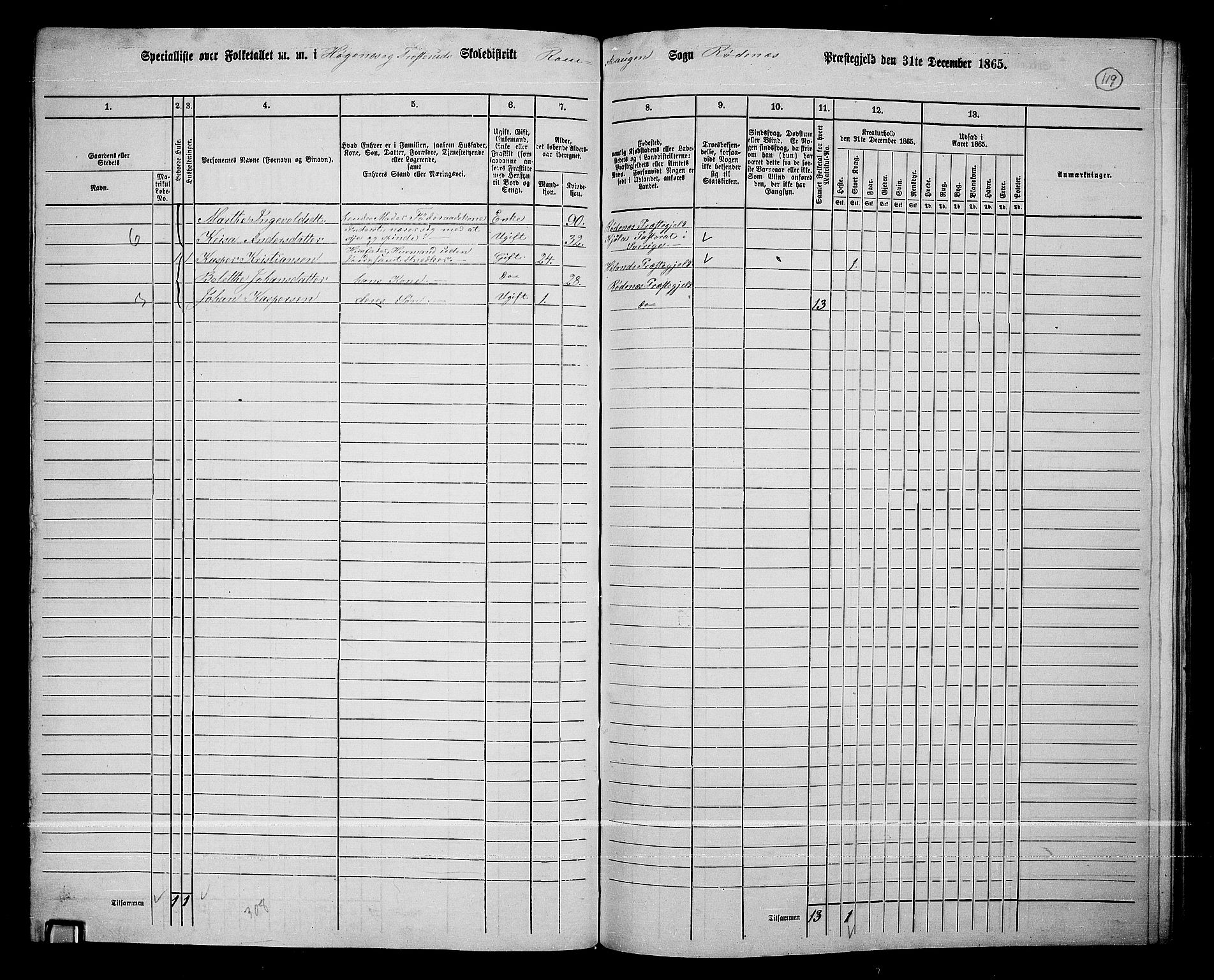 RA, Folketelling 1865 for 0120P Rødenes prestegjeld, 1865, s. 104