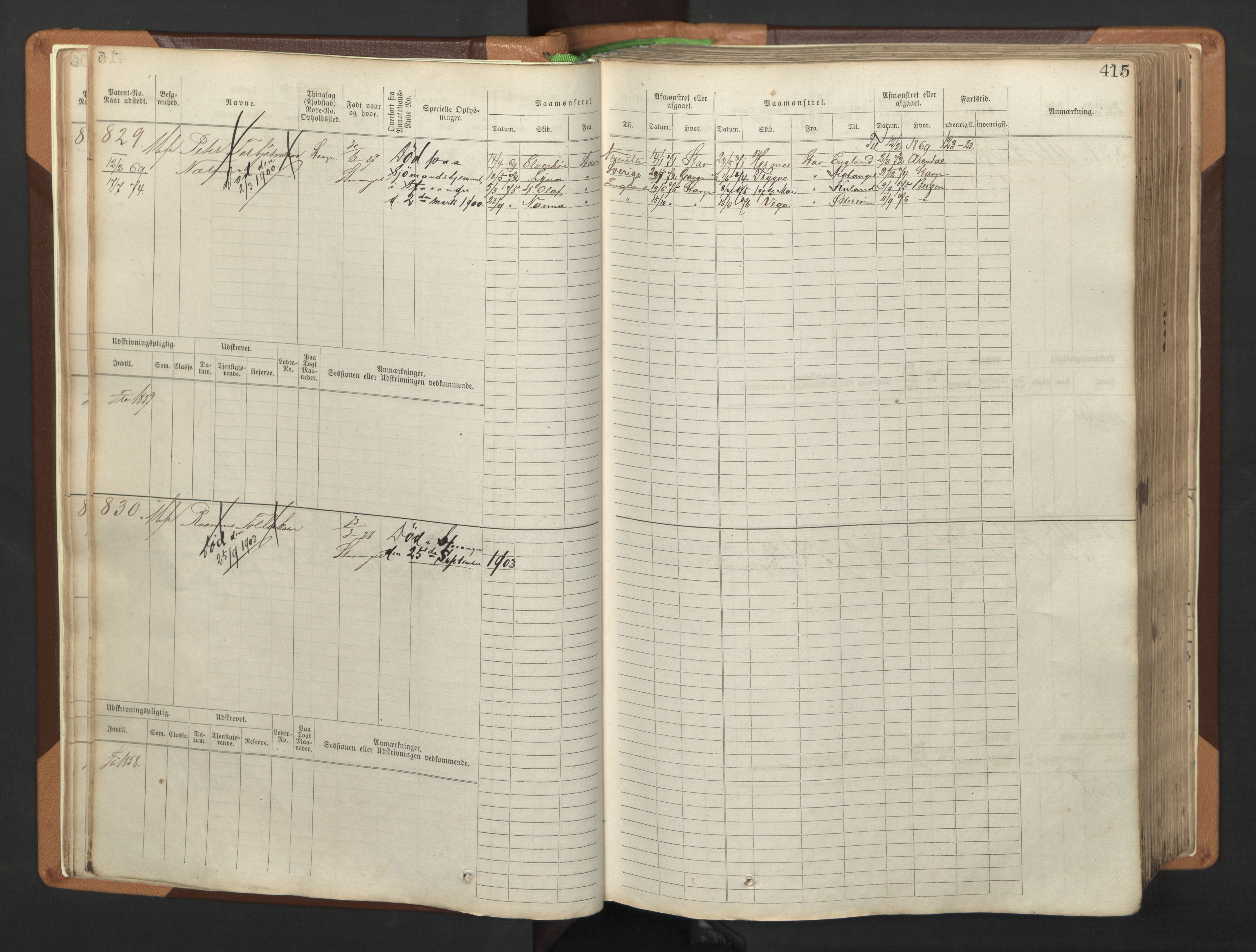 Stavanger sjømannskontor, AV/SAST-A-102006/F/Fb/Fbb/L0005: Sjøfartshovedrulle, patentnr. 793-1606 (del 2), 1869-1880, s. 21