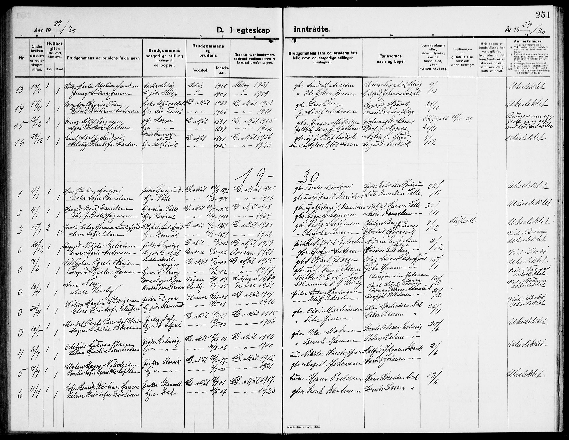 Ministerialprotokoller, klokkerbøker og fødselsregistre - Nordland, AV/SAT-A-1459/805/L0111: Klokkerbok nr. 805C07, 1925-1943, s. 251