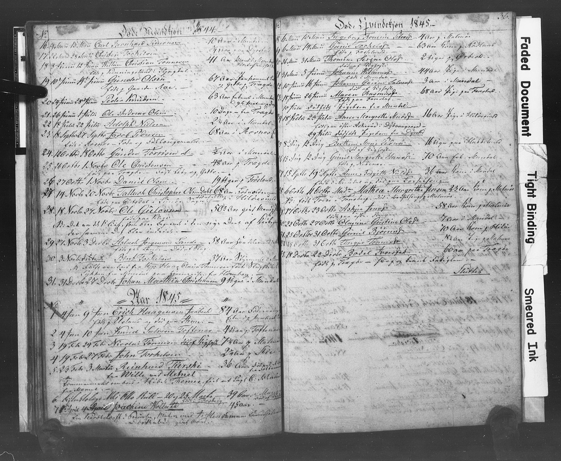 Mandal sokneprestkontor, AV/SAK-1111-0030/F/Fb/Fba/L0005: Klokkerbok nr. B 1E, 1842-1845, s. 36