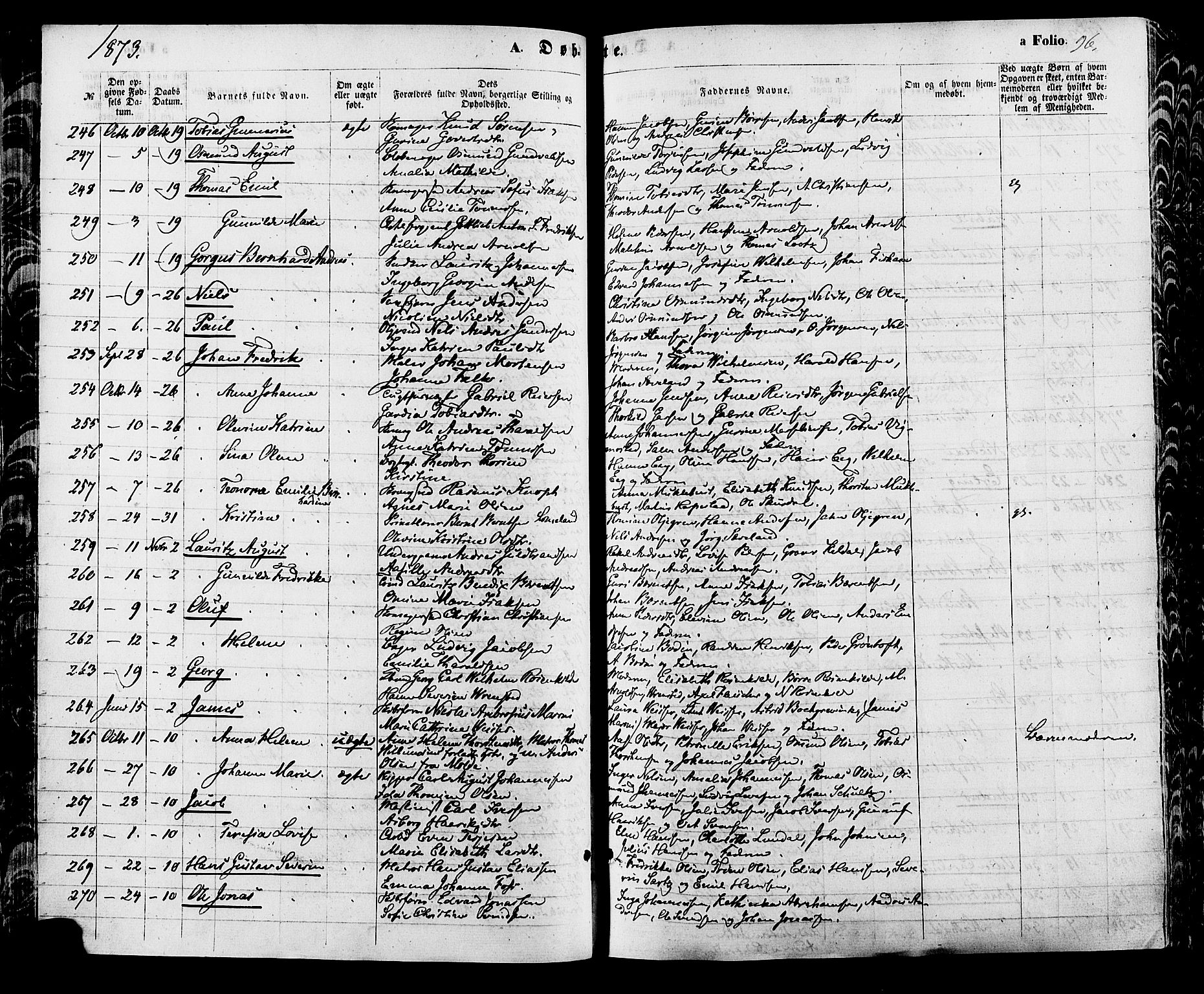 Kristiansand domprosti, AV/SAK-1112-0006/F/Fa/L0015: Ministerialbok nr. A 15, 1867-1880, s. 96