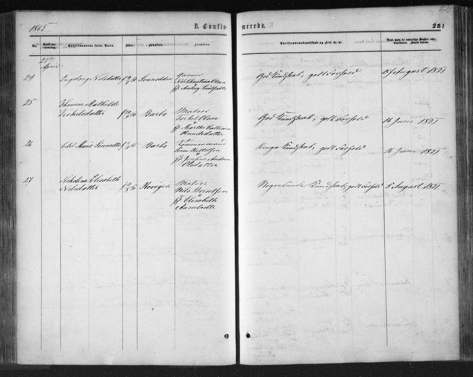 Tromøy sokneprestkontor, SAK/1111-0041/F/Fa/L0007: Ministerialbok nr. A 7, 1864-1869, s. 221