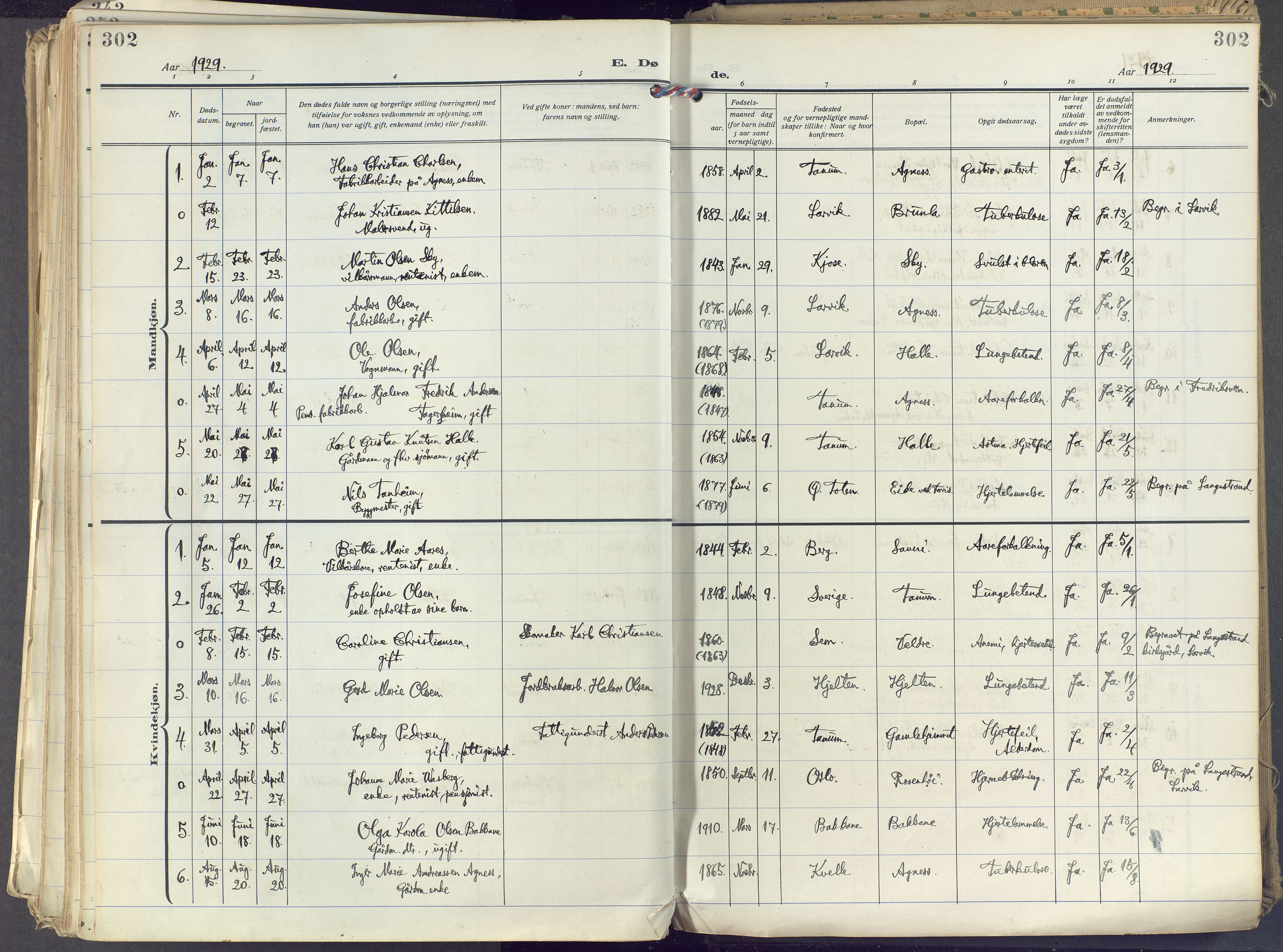 Brunlanes kirkebøker, SAKO/A-342/F/Fc/L0004: Ministerialbok nr. III 4, 1923-1943, s. 302