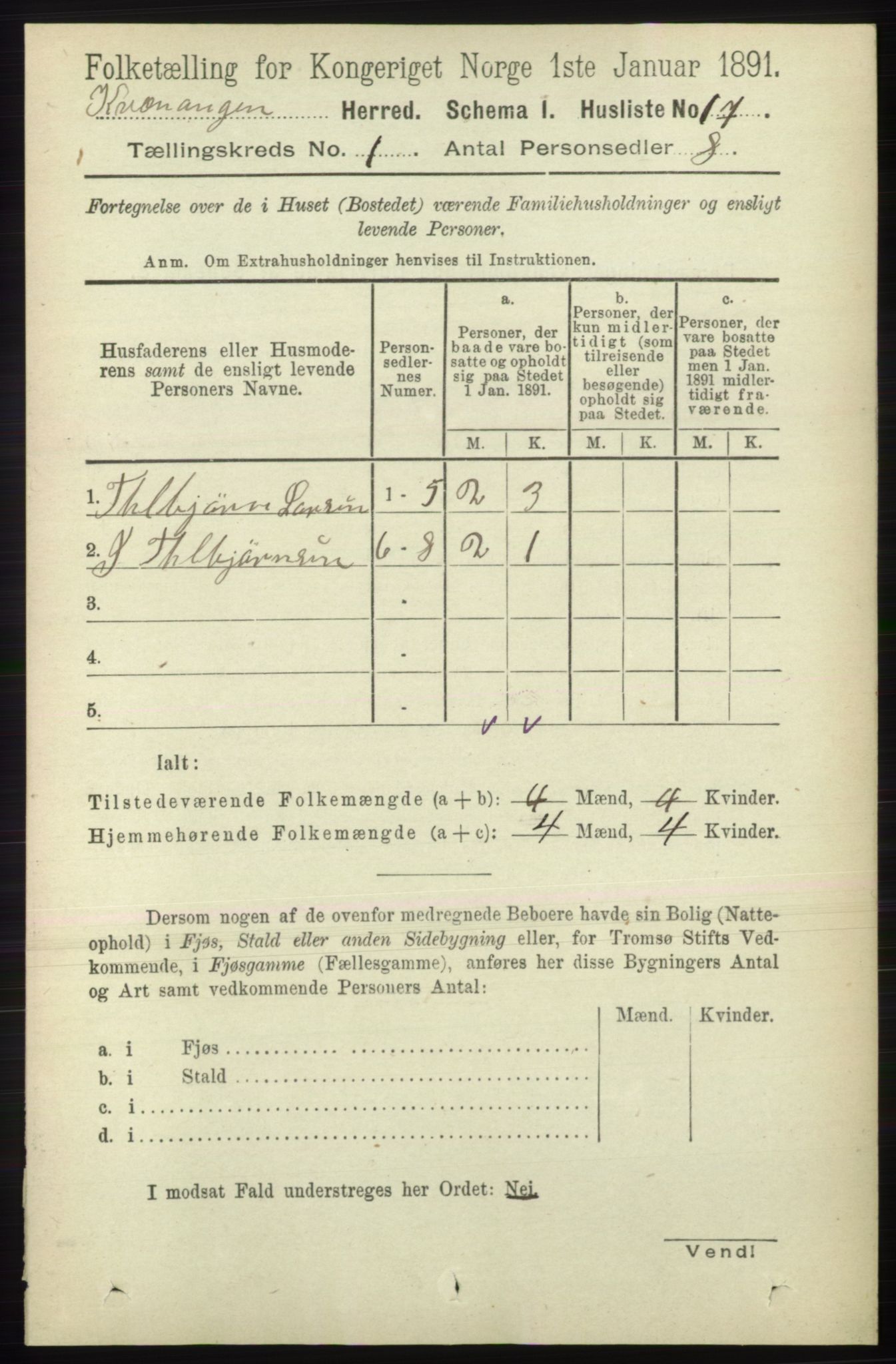 RA, Folketelling 1891 for 1943 Kvænangen herred, 1891, s. 30