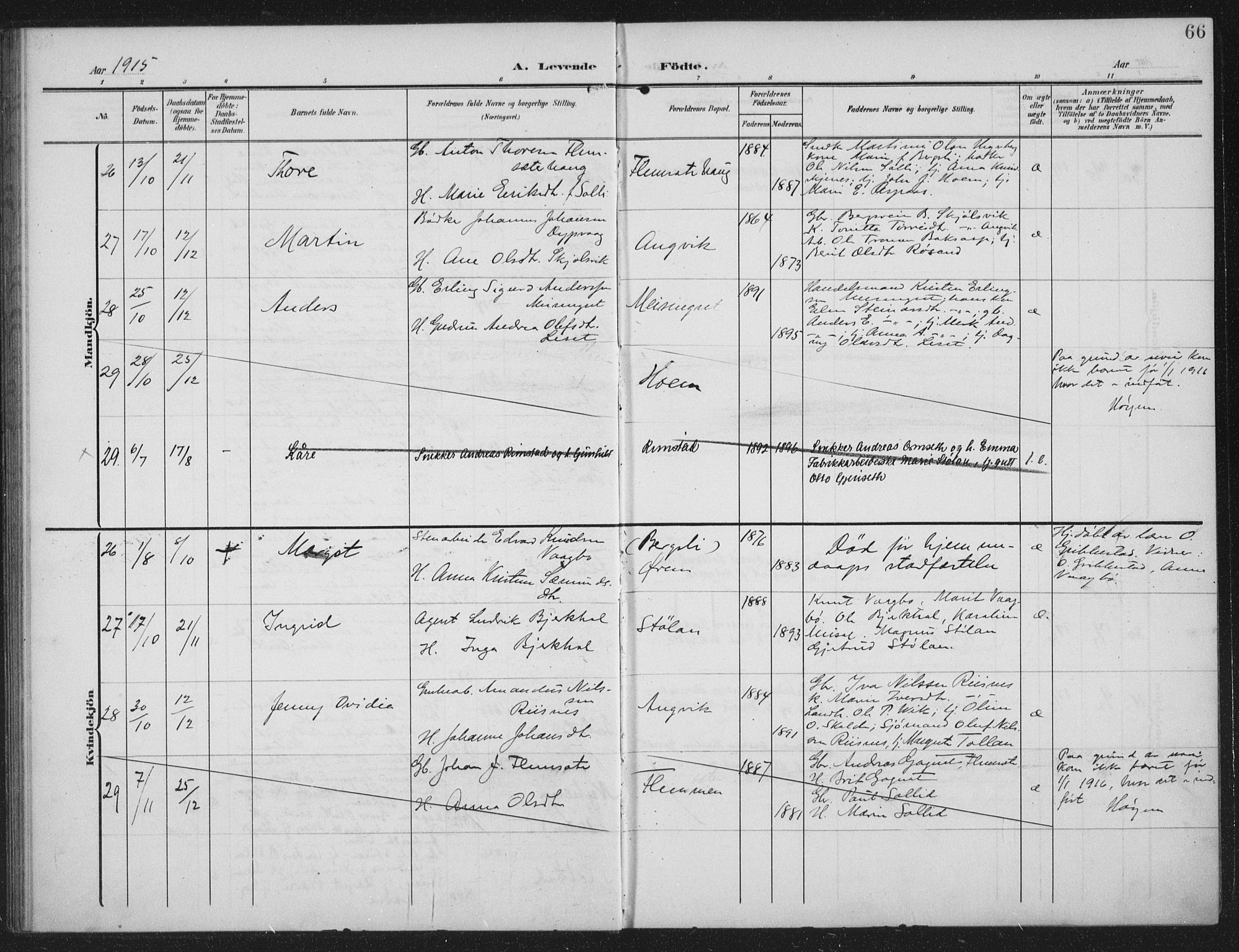 Ministerialprotokoller, klokkerbøker og fødselsregistre - Møre og Romsdal, AV/SAT-A-1454/586/L0989: Ministerialbok nr. 586A15, 1906-1915, s. 66