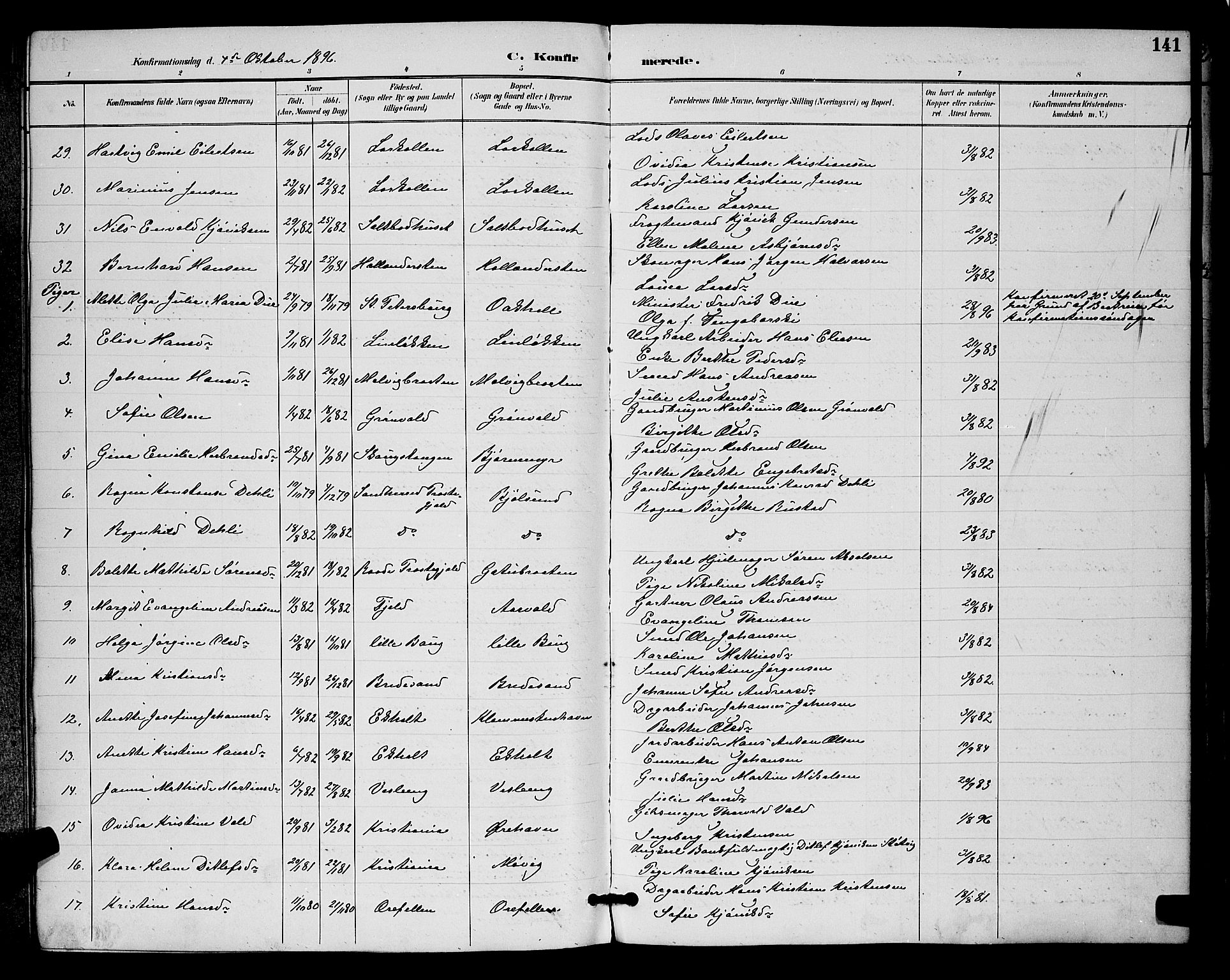 Rygge prestekontor Kirkebøker, AV/SAO-A-10084b/G/Ga/L0002: Klokkerbok nr. 2, 1887-1905, s. 141