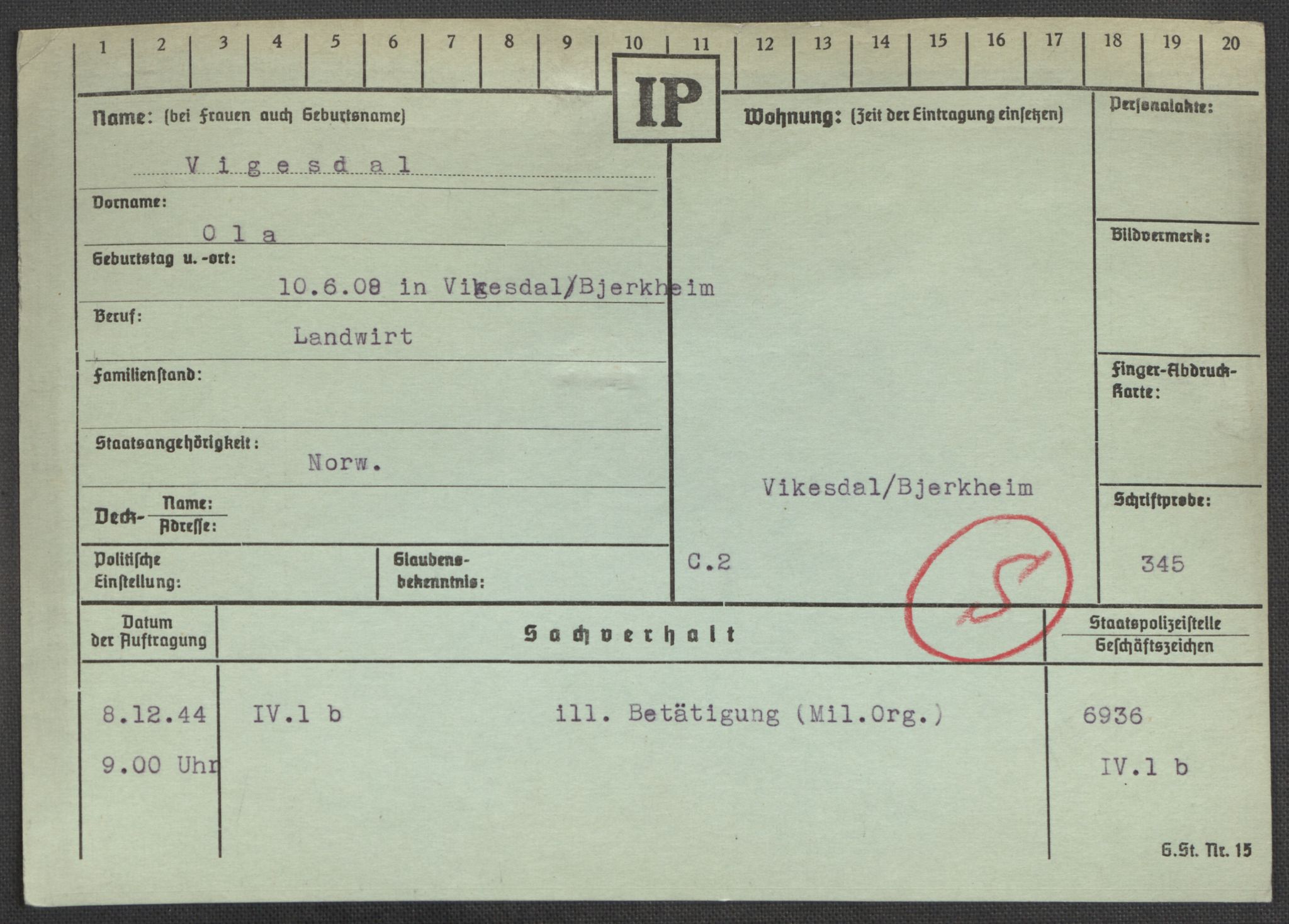 Befehlshaber der Sicherheitspolizei und des SD, RA/RAFA-5969/E/Ea/Eaa/L0010: Register over norske fanger i Møllergata 19: Sø-Å, 1940-1945, s. 776