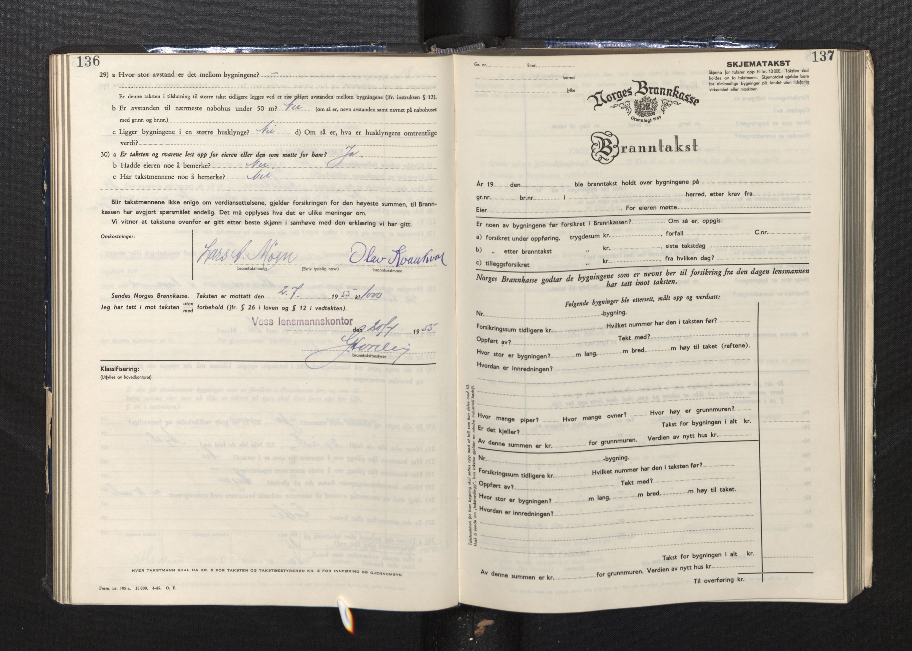 Lensmannen i Voss, AV/SAB-A-35801/0012/L0009: Branntakstprotokoll, skjematakst, 1949-1955, s. 136-137