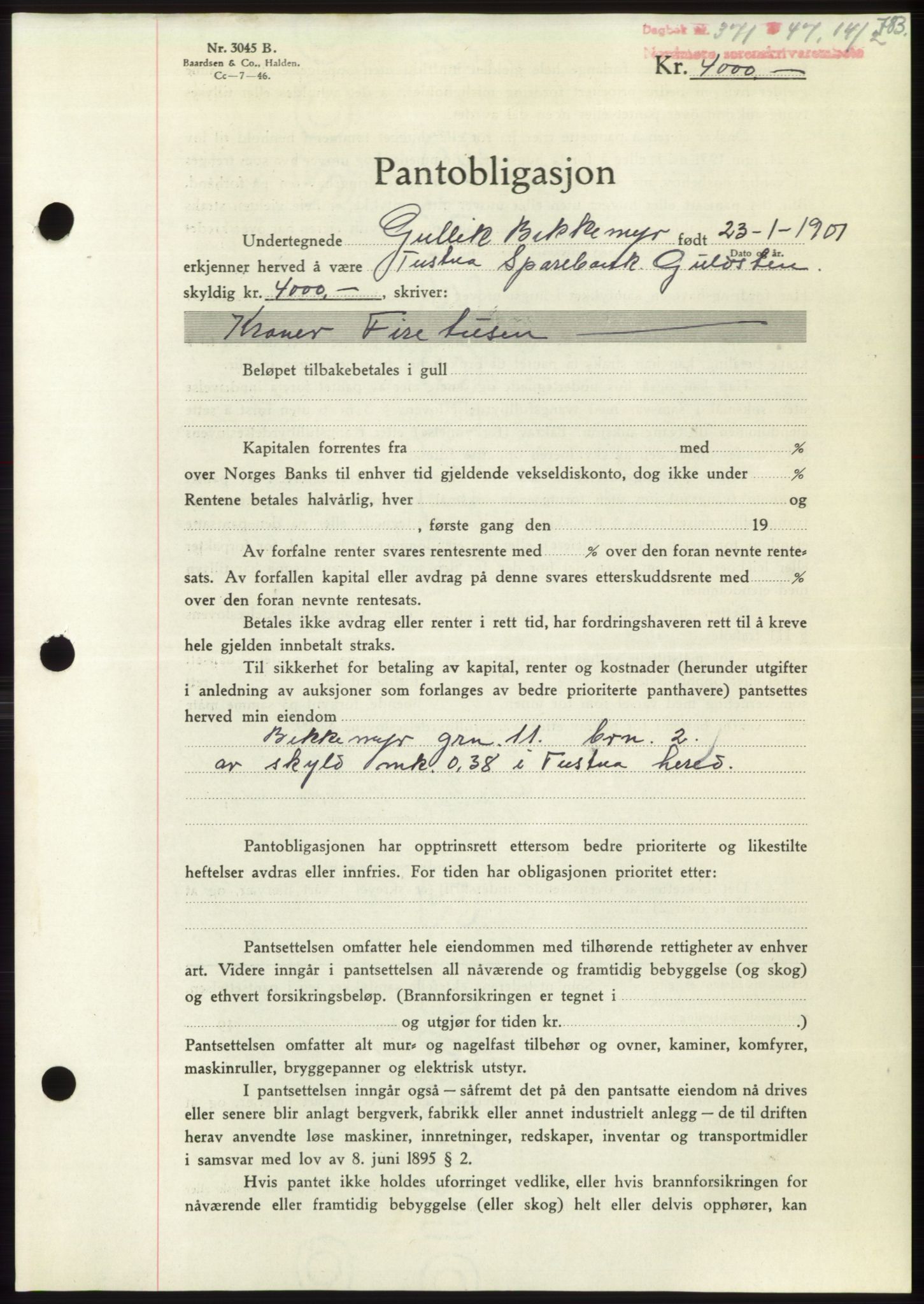 Nordmøre sorenskriveri, SAT/A-4132/1/2/2Ca: Pantebok nr. B95, 1946-1947, Dagboknr: 371/1947
