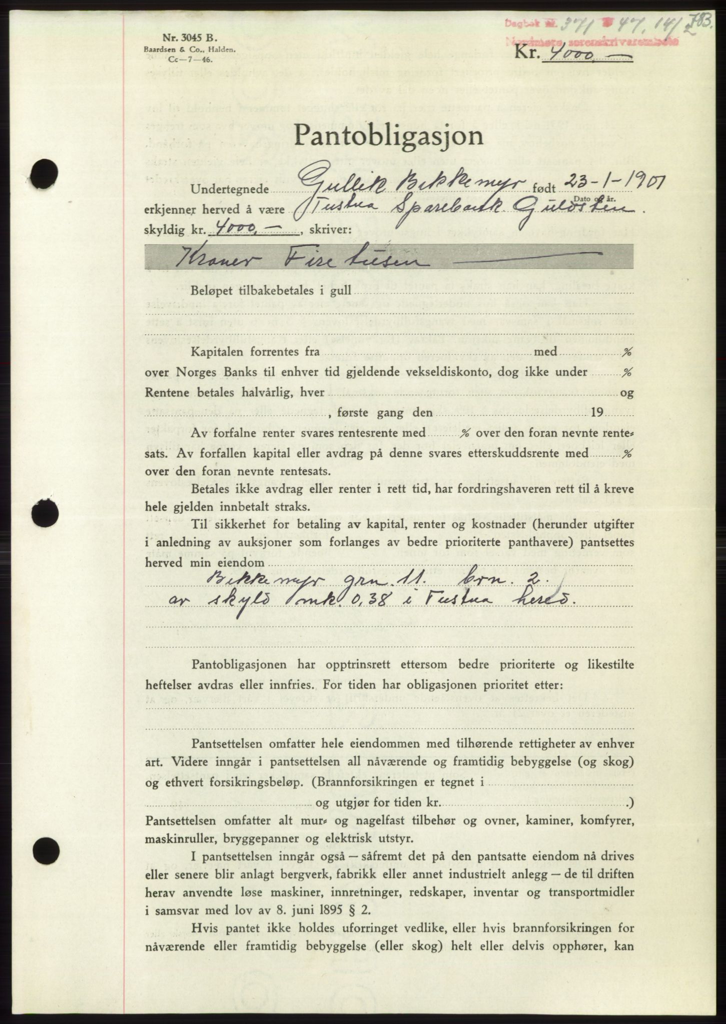 Nordmøre sorenskriveri, AV/SAT-A-4132/1/2/2Ca: Pantebok nr. B95, 1946-1947, Dagboknr: 371/1947