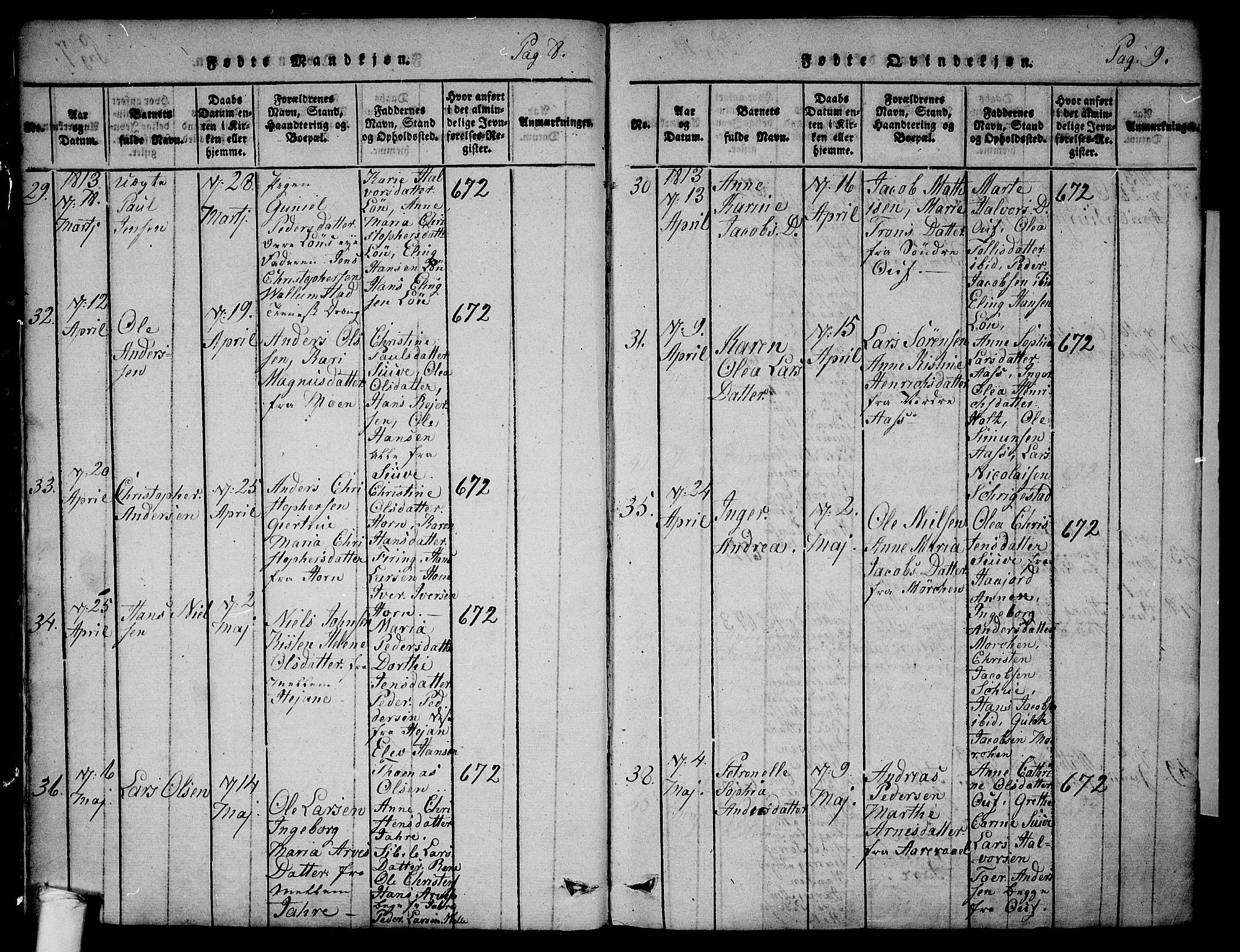 Ramnes kirkebøker, AV/SAKO-A-314/F/Fa/L0004: Ministerialbok nr. I 4, 1813-1840, s. 8-9
