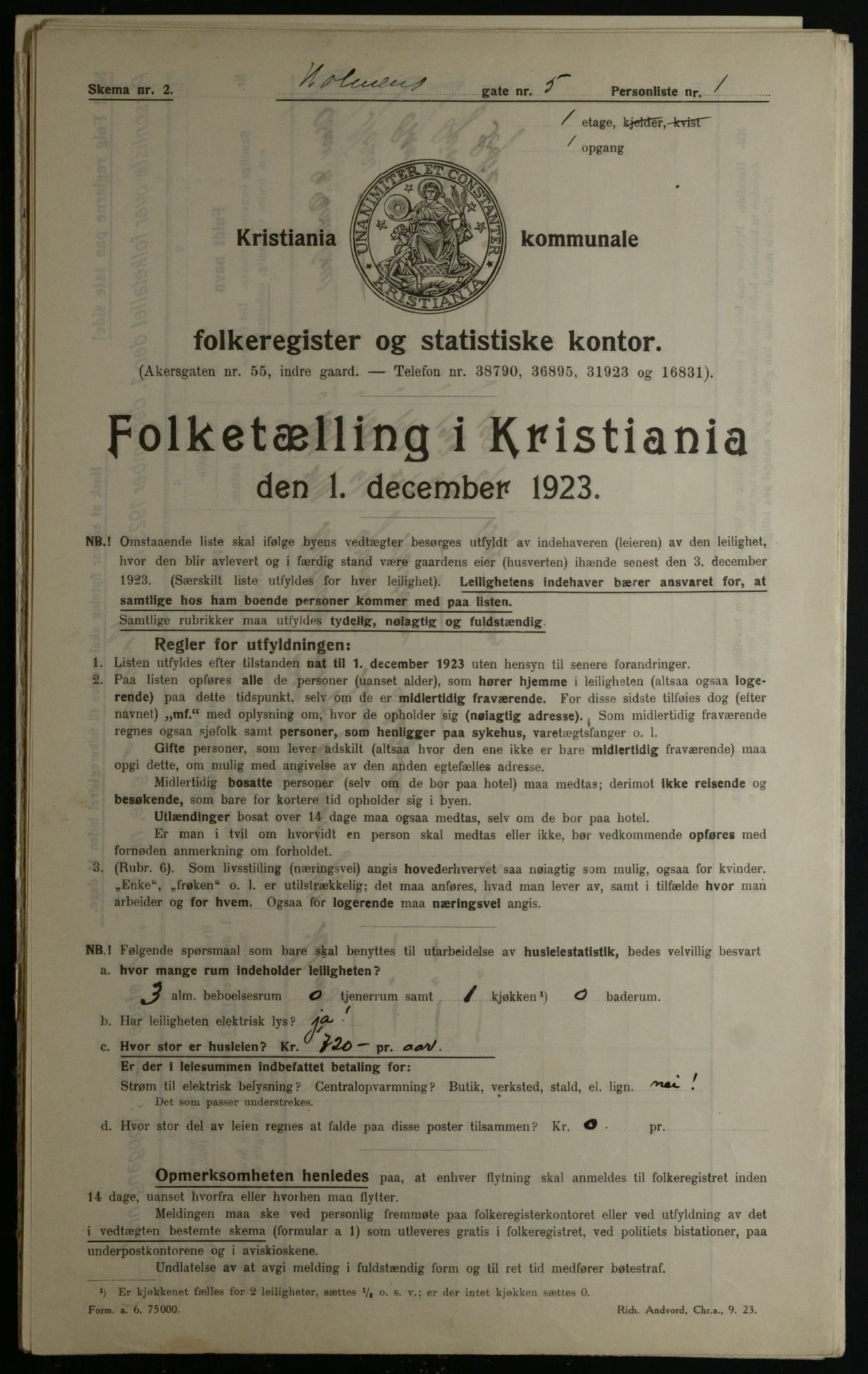 OBA, Kommunal folketelling 1.12.1923 for Kristiania, 1923, s. 45661