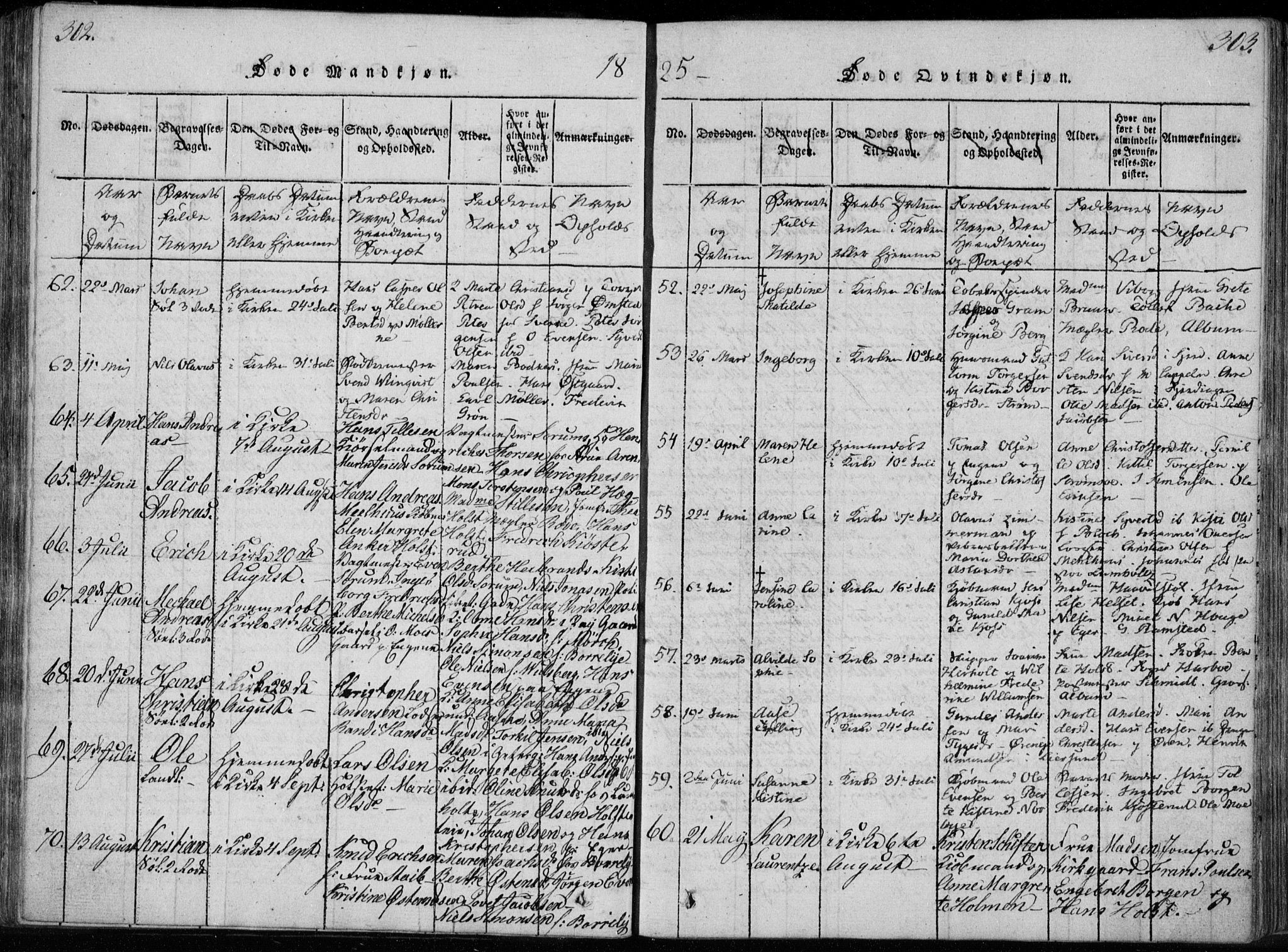 Bragernes kirkebøker, AV/SAKO-A-6/F/Fa/L0007: Ministerialbok nr. I 7, 1815-1829, s. 302-303