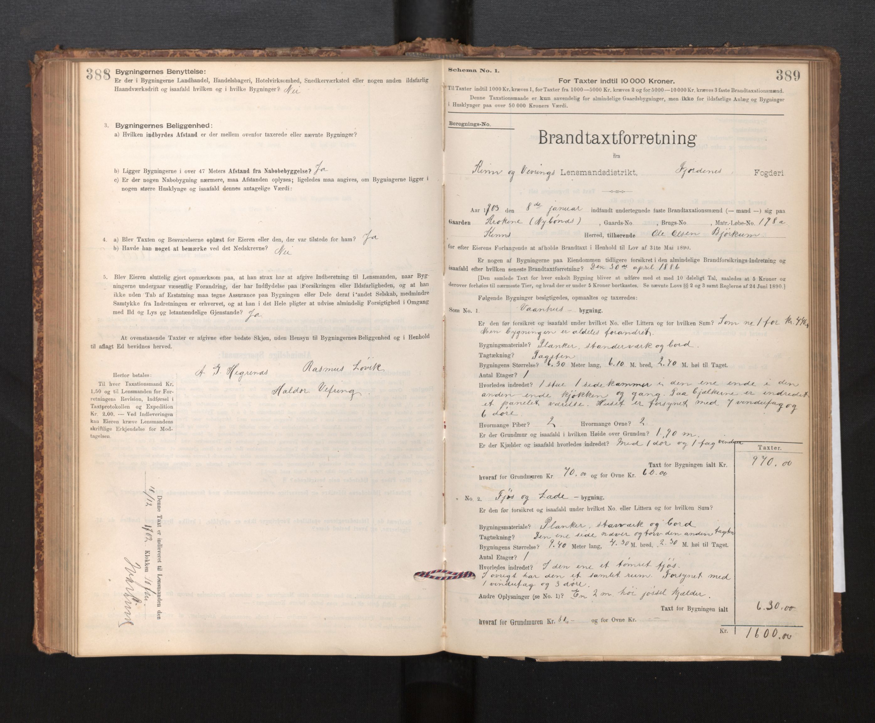 Lensmannen i Kinn, SAB/A-28801/0012/L0004f: Branntakstprotokoll, skjematakst, 1894-1911, s. 388-389