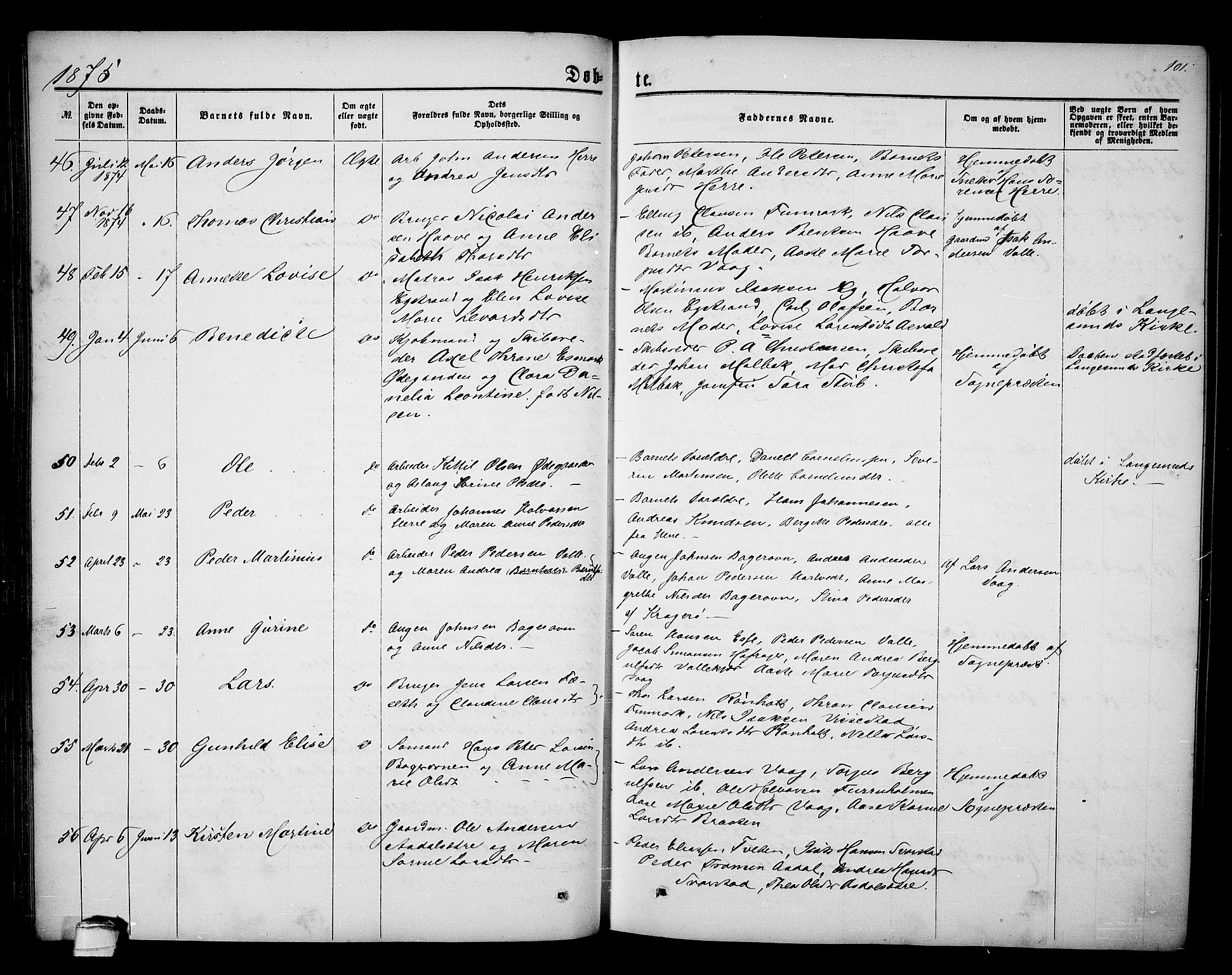 Bamble kirkebøker, AV/SAKO-A-253/G/Ga/L0006: Klokkerbok nr. I 6, 1860-1876, s. 101