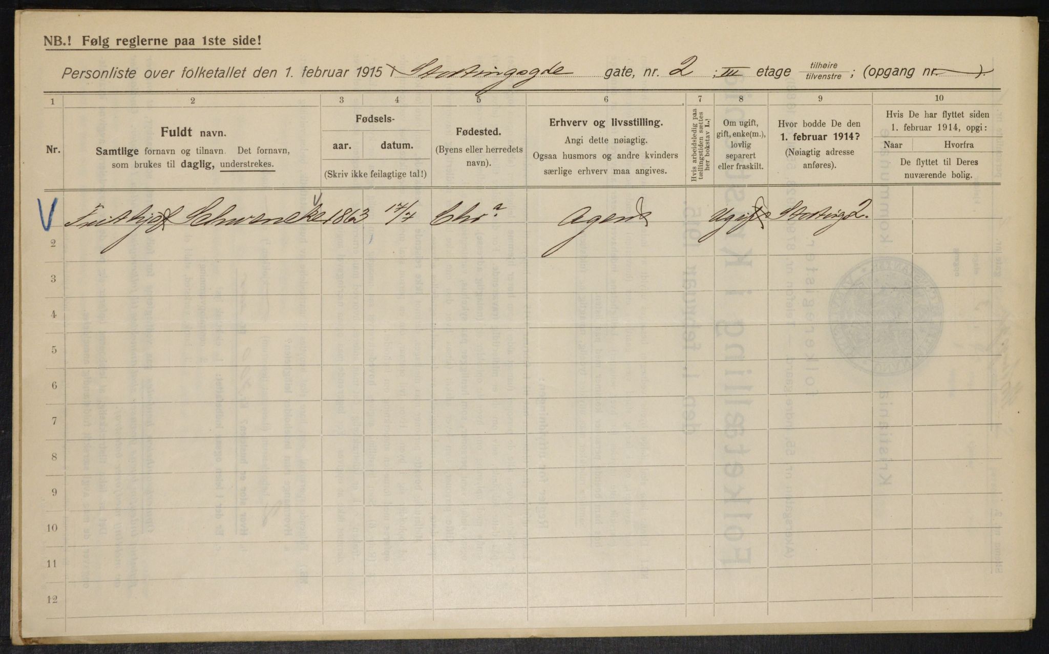 OBA, Kommunal folketelling 1.2.1915 for Kristiania, 1915, s. 103666