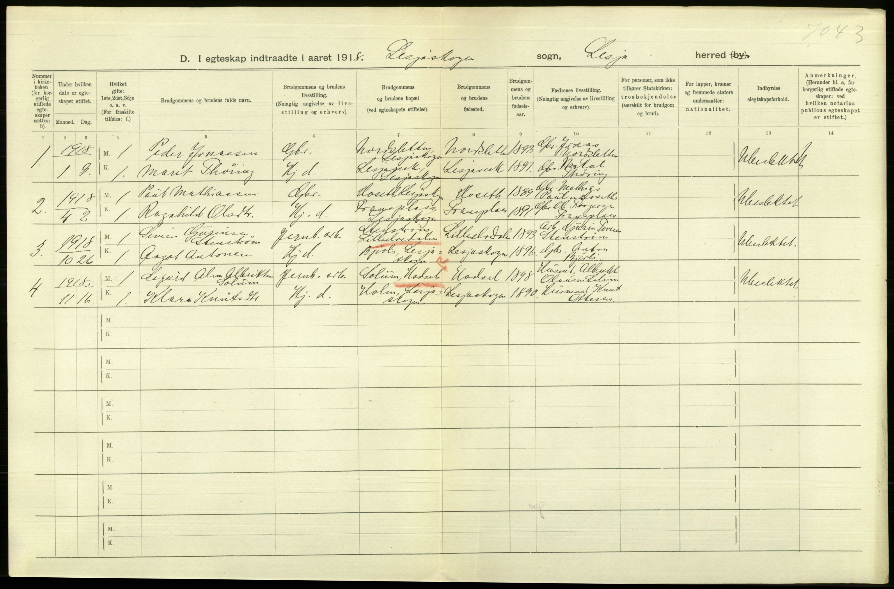 Statistisk sentralbyrå, Sosiodemografiske emner, Befolkning, RA/S-2228/D/Df/Dfb/Dfbh/L0016: Oppland fylke: Gifte, dødfødte. Bygder og byer., 1918, s. 9