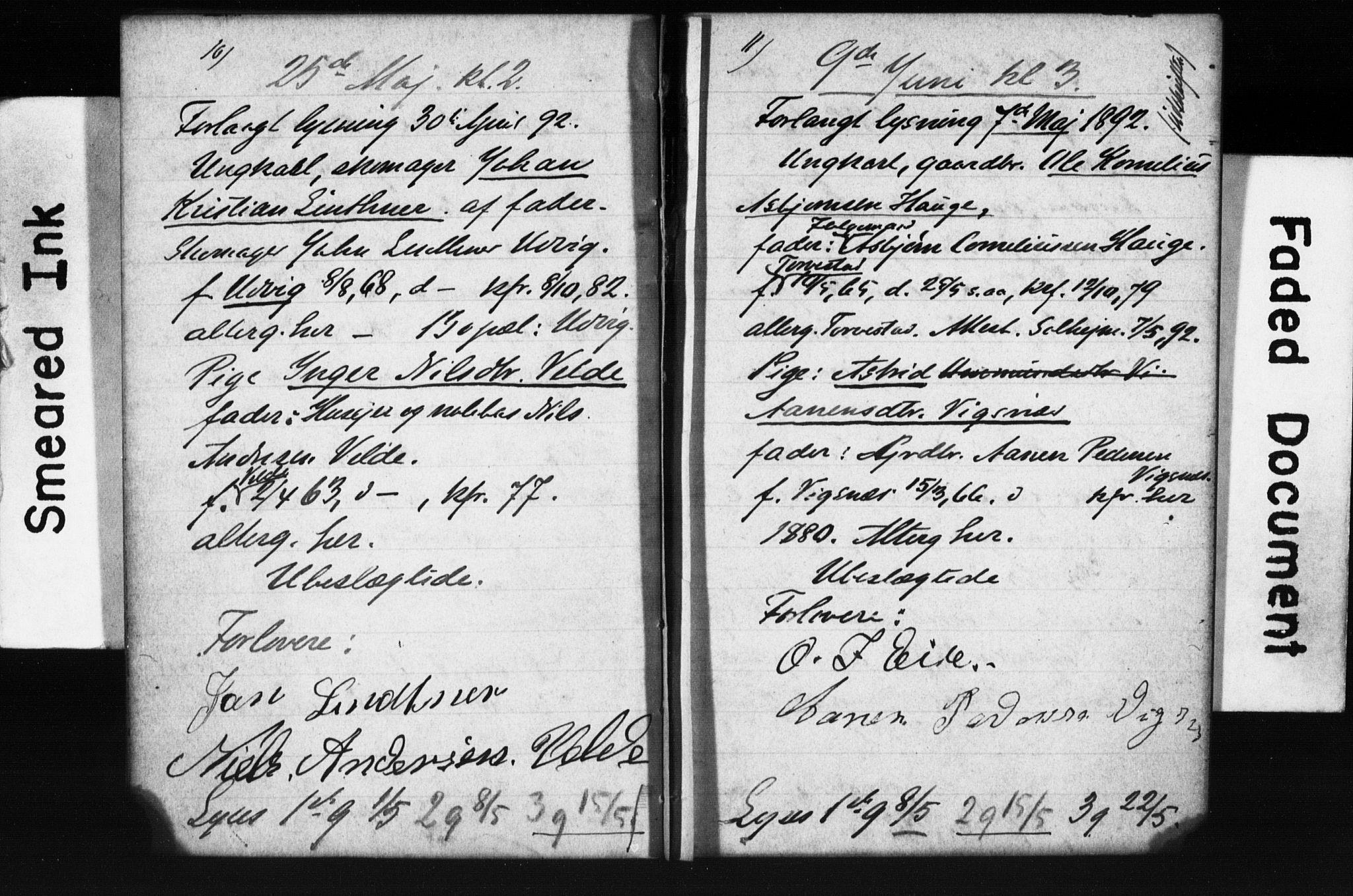 Avaldsnes sokneprestkontor, AV/SAST-A -101851/I/Ie/L0003: Lysningsprotokoll nr. IX 3B, 1891-1893