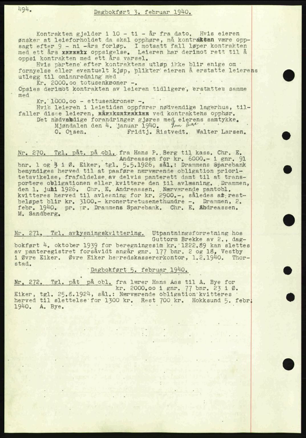 Eiker, Modum og Sigdal sorenskriveri, SAKO/A-123/G/Ga/Gab/L0041: Pantebok nr. A11, 1939-1940, Dagboknr: 270/1940