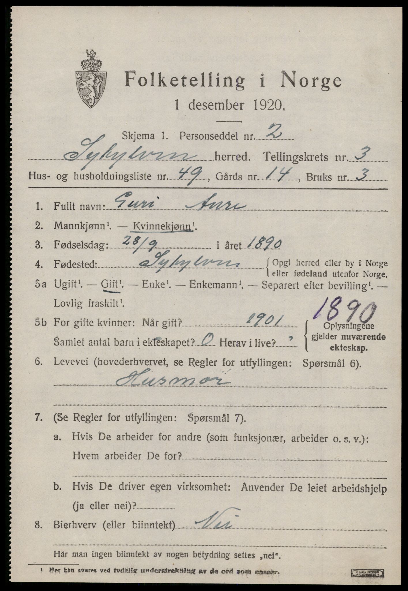 SAT, Folketelling 1920 for 1528 Sykkylven herred, 1920, s. 2713