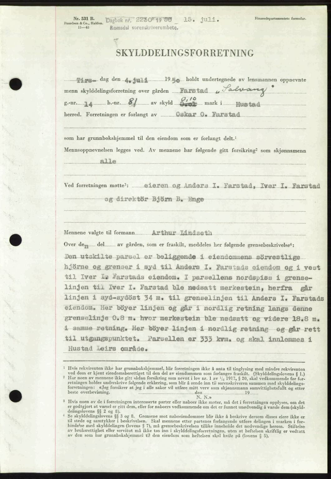 Romsdal sorenskriveri, SAT/A-4149/1/2/2C: Pantebok nr. A33, 1950-1950, Dagboknr: 2230/1950