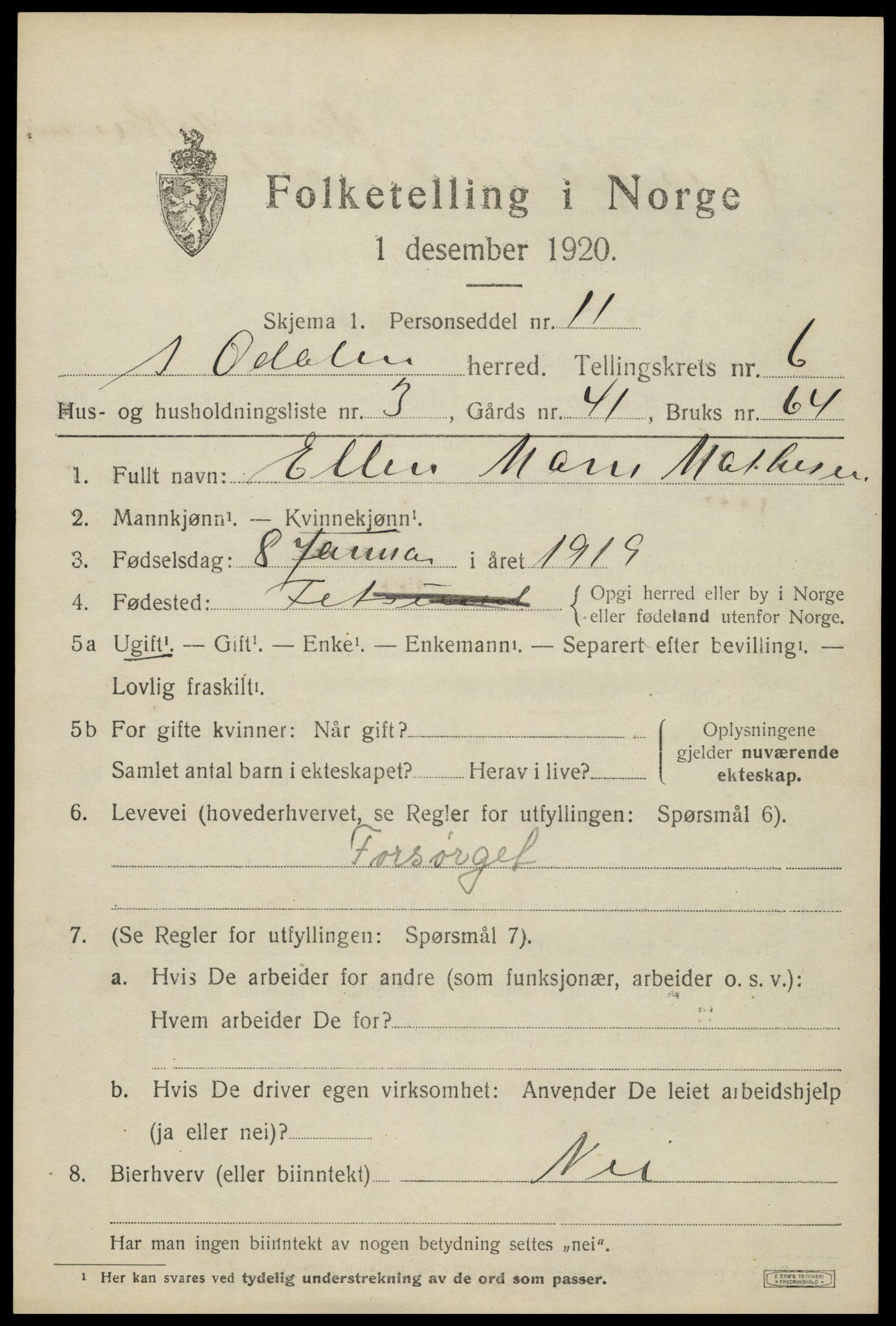 SAH, Folketelling 1920 for 0419 Sør-Odal herred, 1920, s. 6721