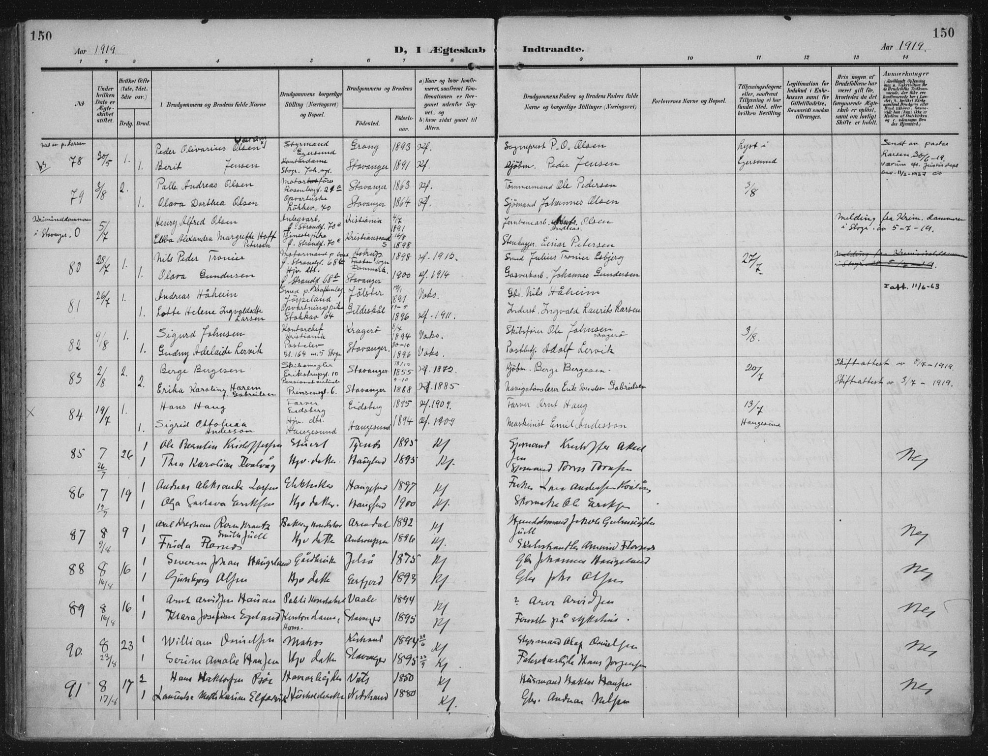 Domkirken sokneprestkontor, AV/SAST-A-101812/002/A/L0016: Ministerialbok nr. A 33, 1905-1922, s. 150