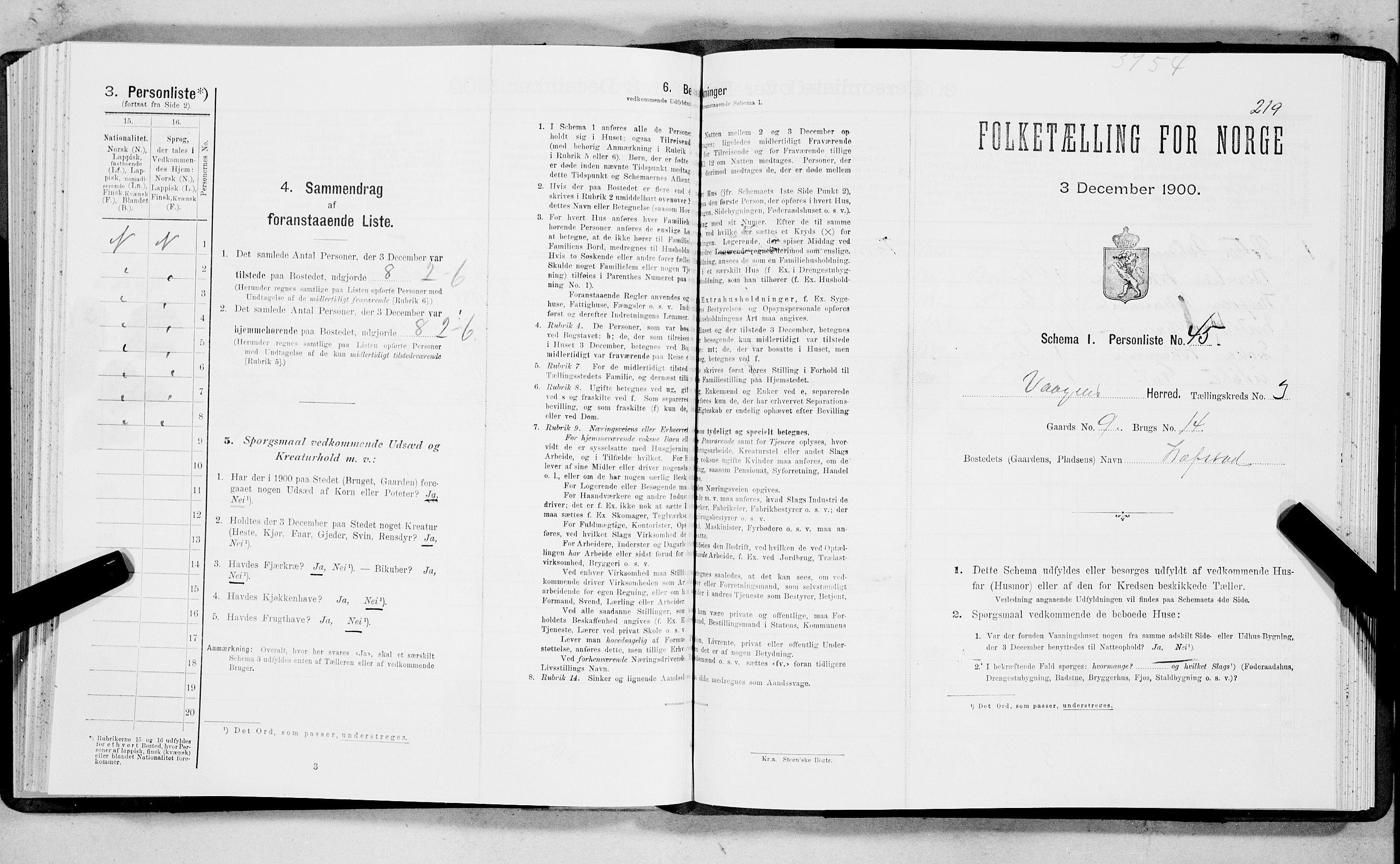 SAT, Folketelling 1900 for 1865 Vågan herred, 1900, s. 220