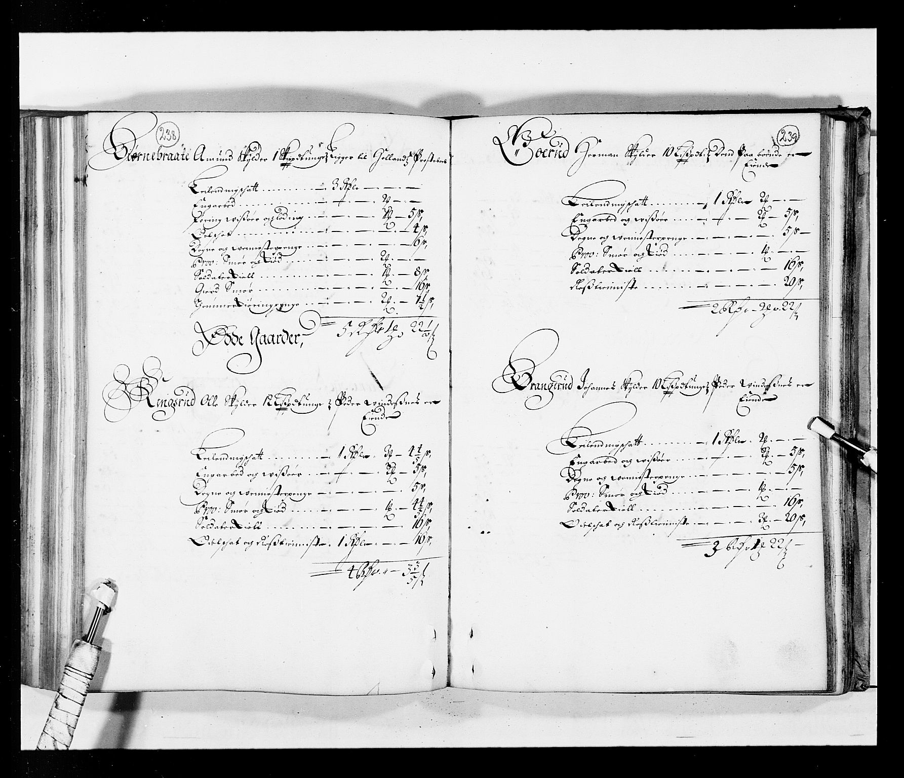 Stattholderembetet 1572-1771, AV/RA-EA-2870/Ek/L0034/0001: Jordebøker 1662-1720: / Matrikkel for Nedre Romerike, 1685, s. 238-239