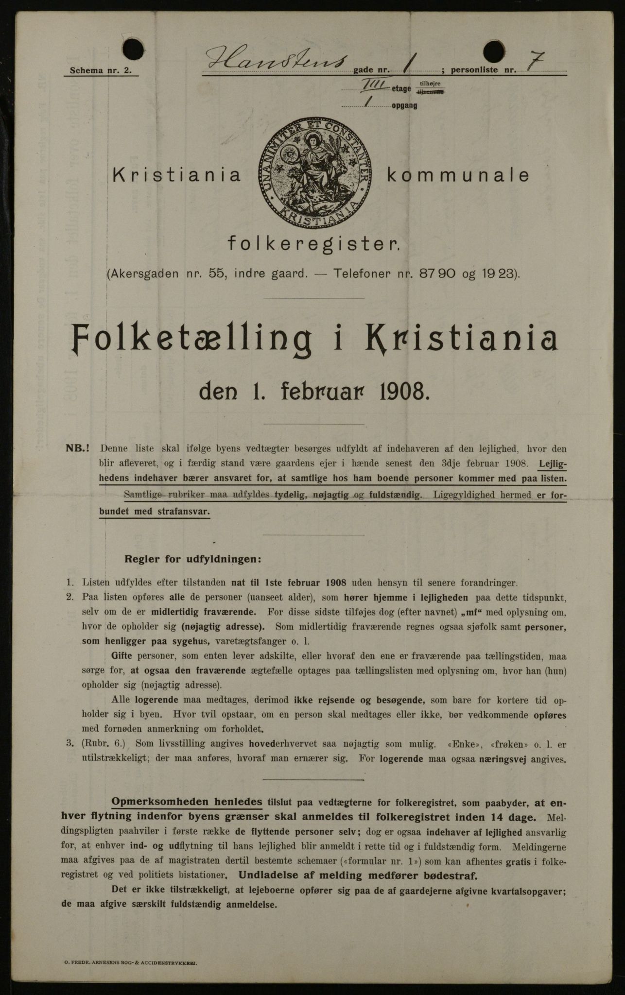 OBA, Kommunal folketelling 1.2.1908 for Kristiania kjøpstad, 1908, s. 31318