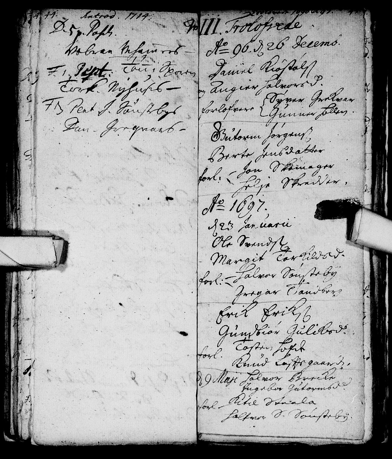 Nore kirkebøker, AV/SAKO-A-238/F/Fc/L0001: Ministerialbok nr. III 1, 1696-1714, s. 44-45