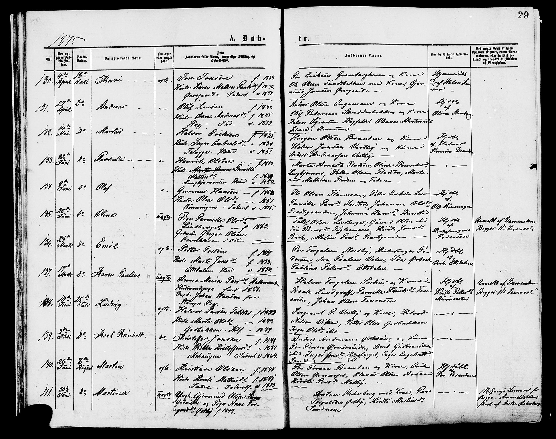 Trysil prestekontor, AV/SAH-PREST-046/H/Ha/Haa/L0007: Ministerialbok nr. 7, 1874-1880, s. 29
