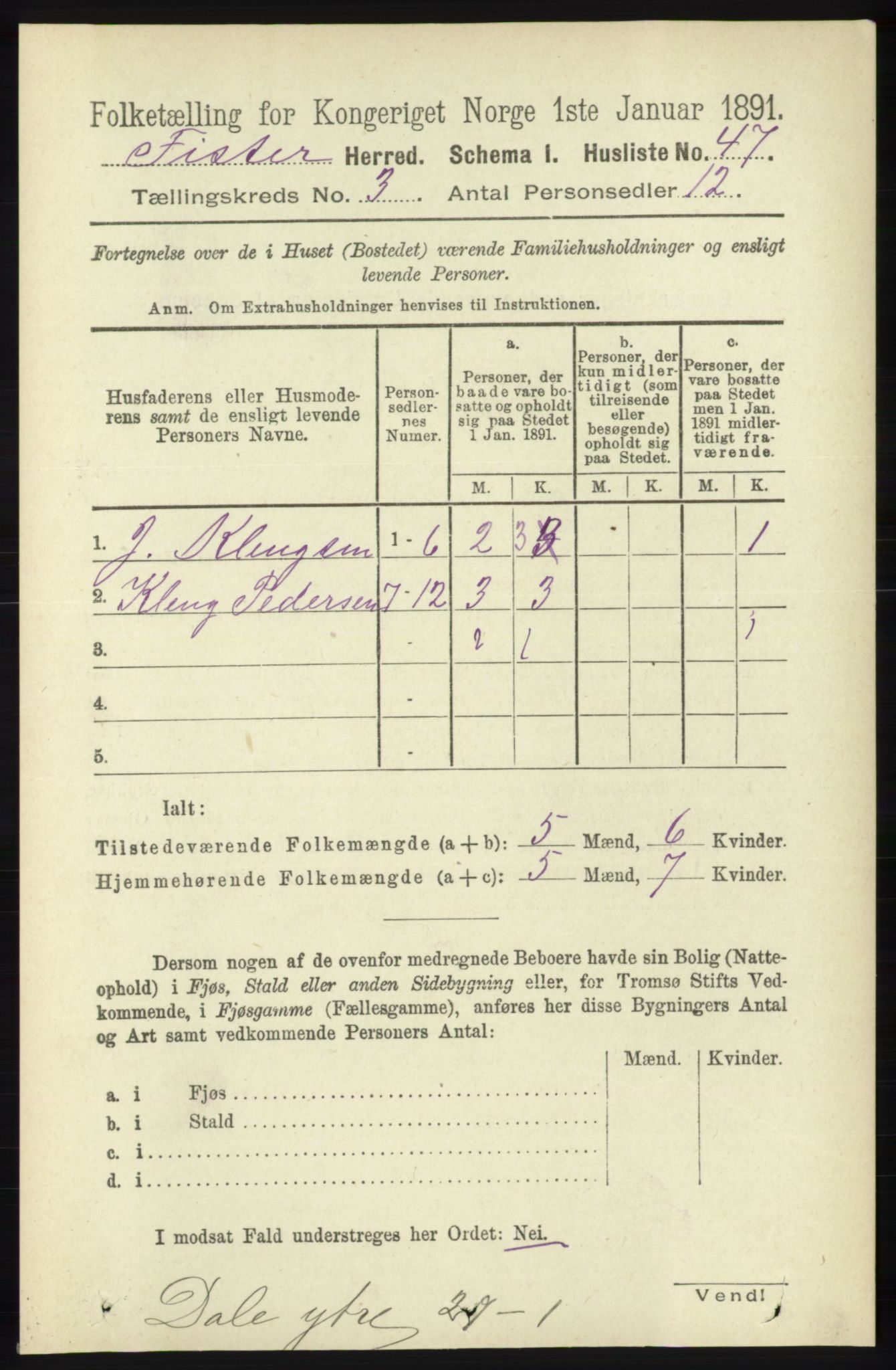 RA, Folketelling 1891 for 1132 Fister herred, 1891, s. 518