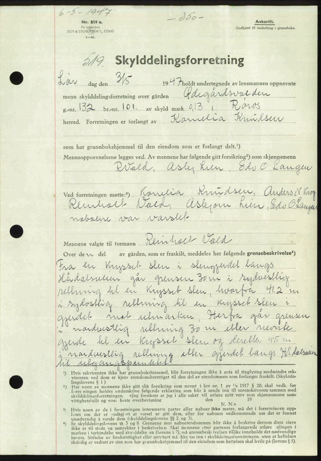 Gauldal sorenskriveri, SAT/A-0014/1/2/2C: Pantebok nr. A3, 1947-1947, Dagboknr: 519/1947