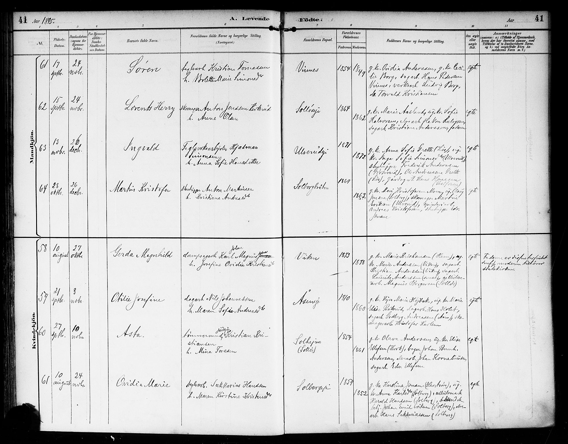 Nedre Eiker kirkebøker, AV/SAKO-A-612/F/Fa/L0004: Ministerialbok nr. 4, 1893-1898, s. 41