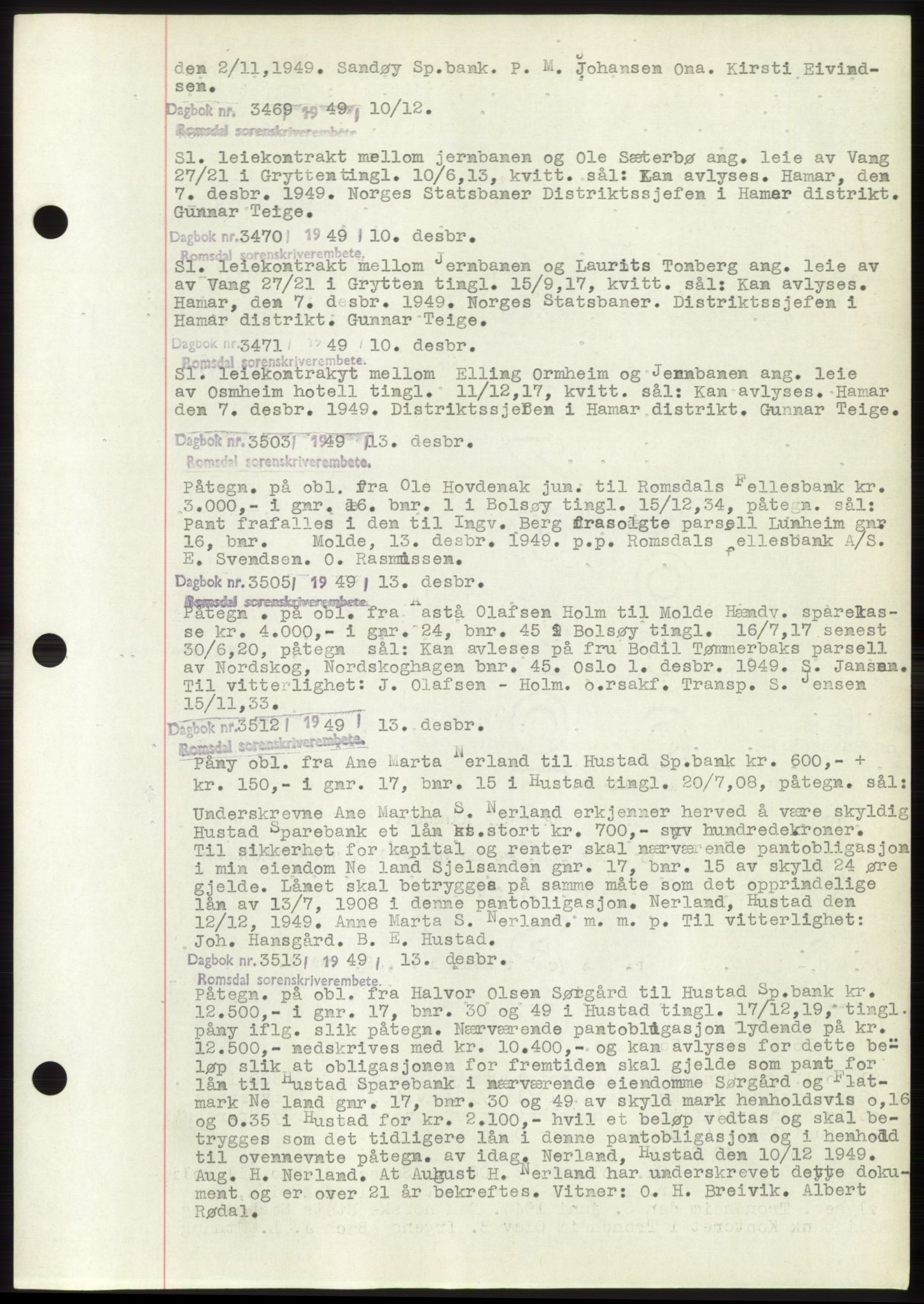 Romsdal sorenskriveri, SAT/A-4149/1/2/2C: Pantebok nr. C2, 1949-1951, Dagboknr: 3469/1949