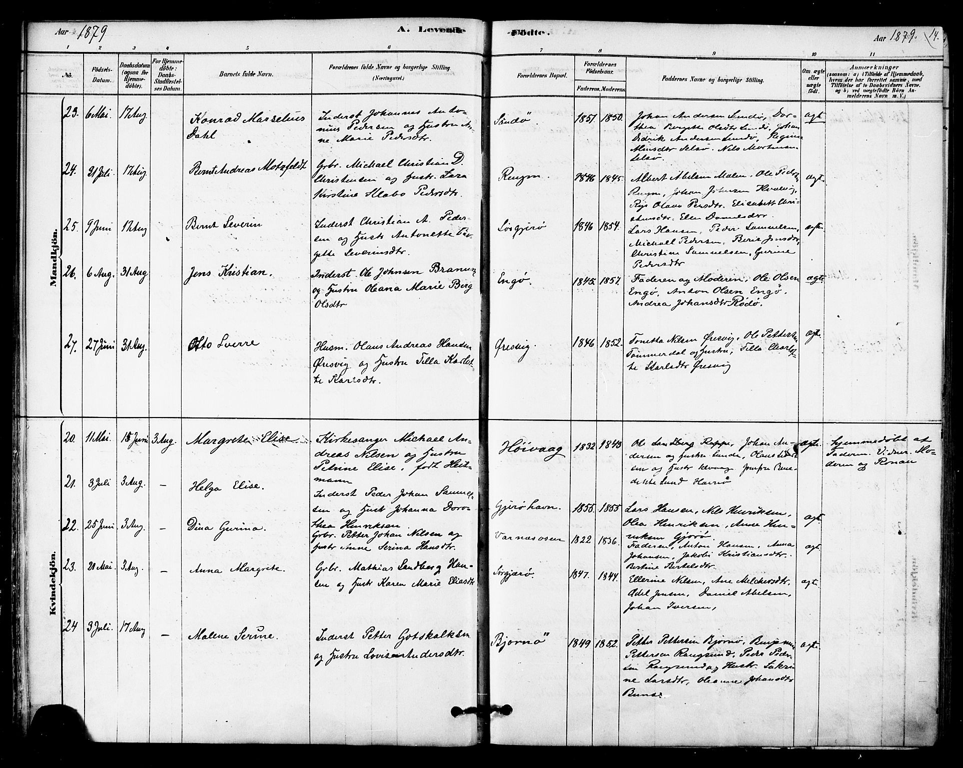 Ministerialprotokoller, klokkerbøker og fødselsregistre - Nordland, AV/SAT-A-1459/841/L0609: Ministerialbok nr. 841A12, 1878-1901, s. 14